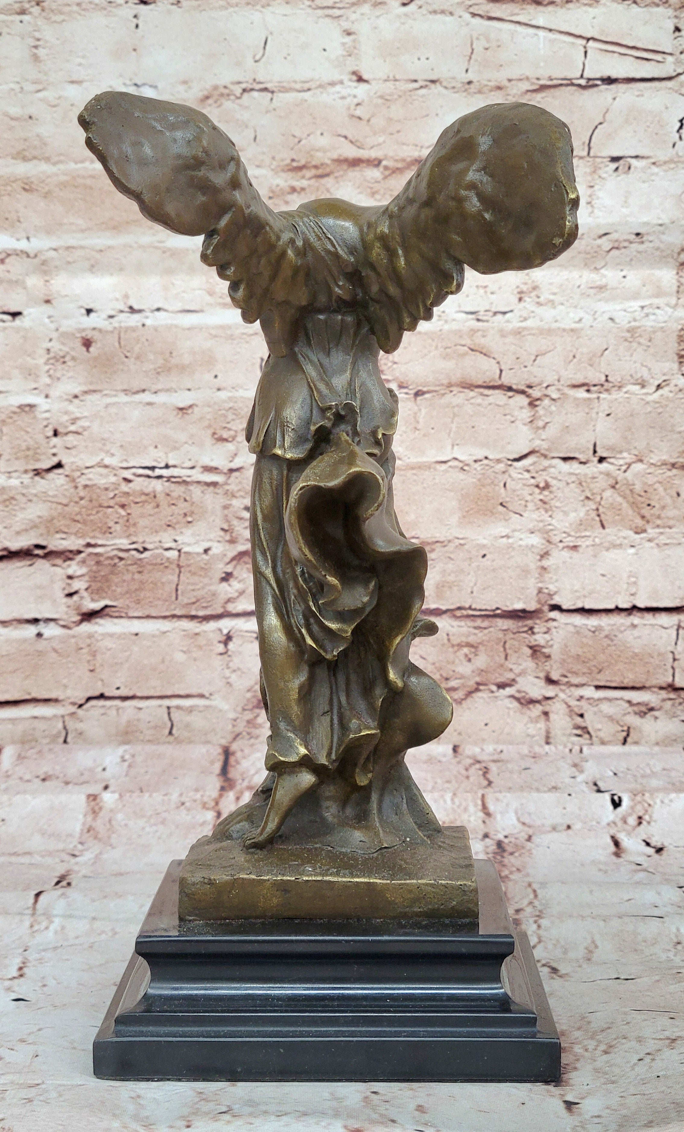 FINE FRENCH 19C GRAND TOUR BRONZE GODDESS OF VICTORY NIKE ON MARBLE BASE decor
