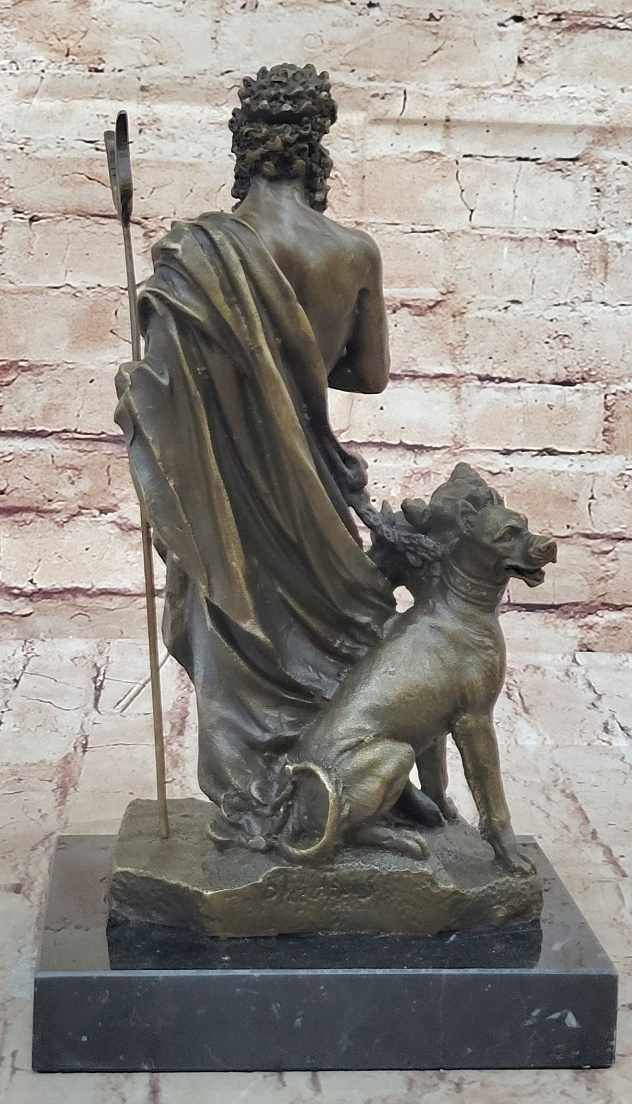 Signed Greek God Pluto With Dogs Mythical Bronze Sculpture Statue Figure Decor