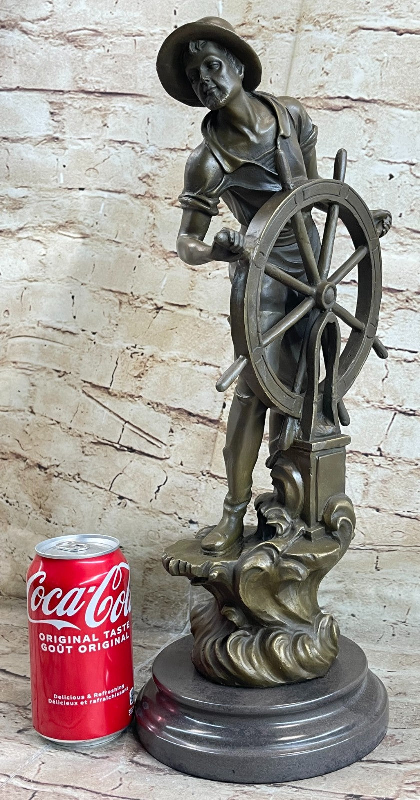 Bronze Sculpture Statue Fishing Fisherman Old Man Sea Captain Vintage