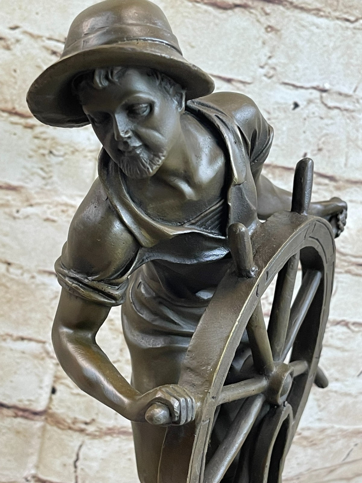 Bronze Sculpture Statue Fishing Fisherman Old Man Sea Captain Vintage