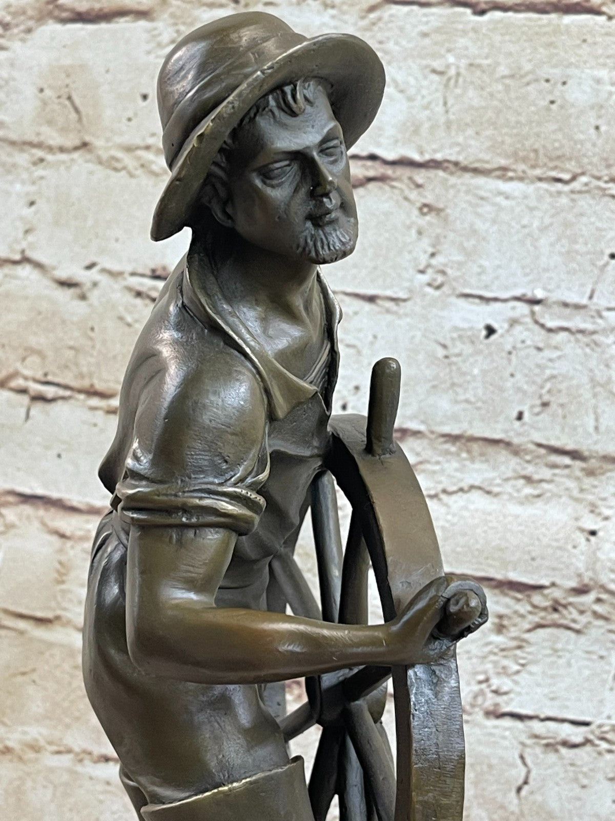 Bronze Sculpture Statue Fishing Fisherman Old Man Sea Captain Vintage