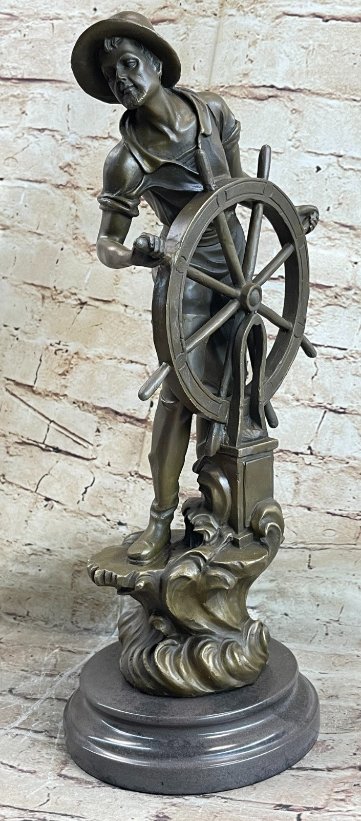Bronze Sculpture Statue Fishing Fisherman Old Man Sea Captain Vintage