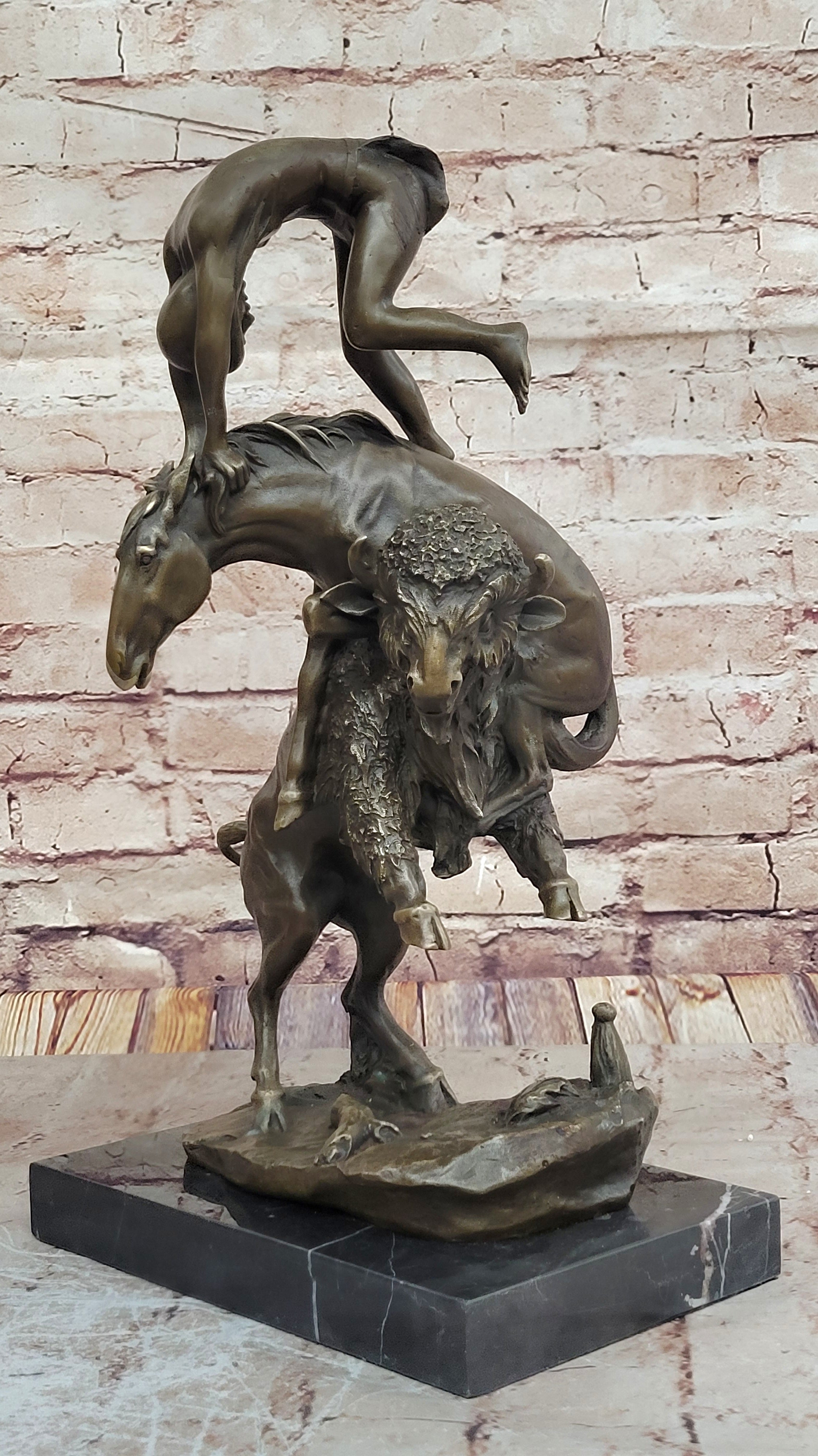 BRONZE BUFFALO HORSE BY FREDERICK REMINGTON SCULPTURE Figure ART HotCast western