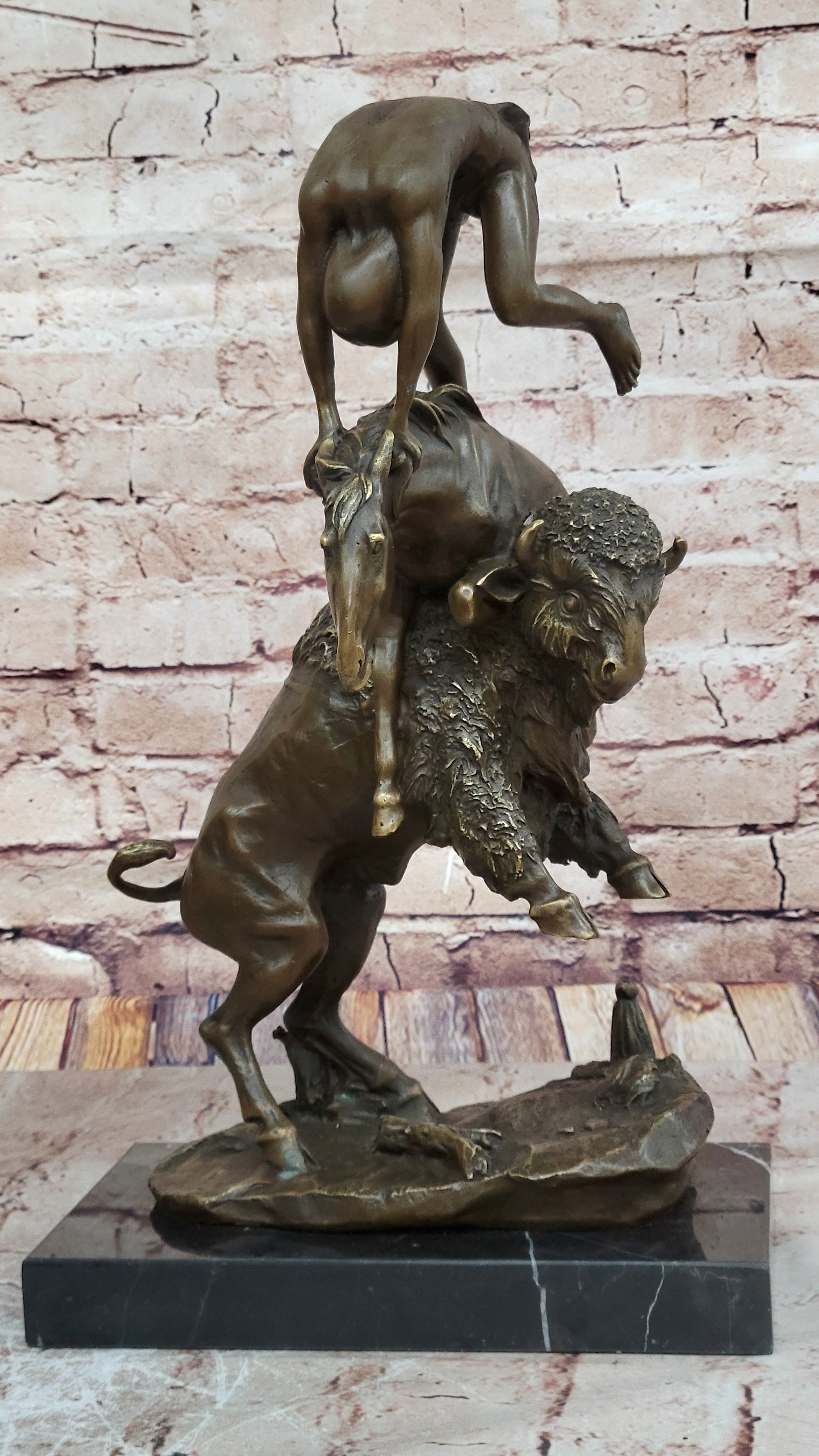 BRONZE BUFFALO HORSE BY FREDERICK REMINGTON SCULPTURE Figure ART HotCast western