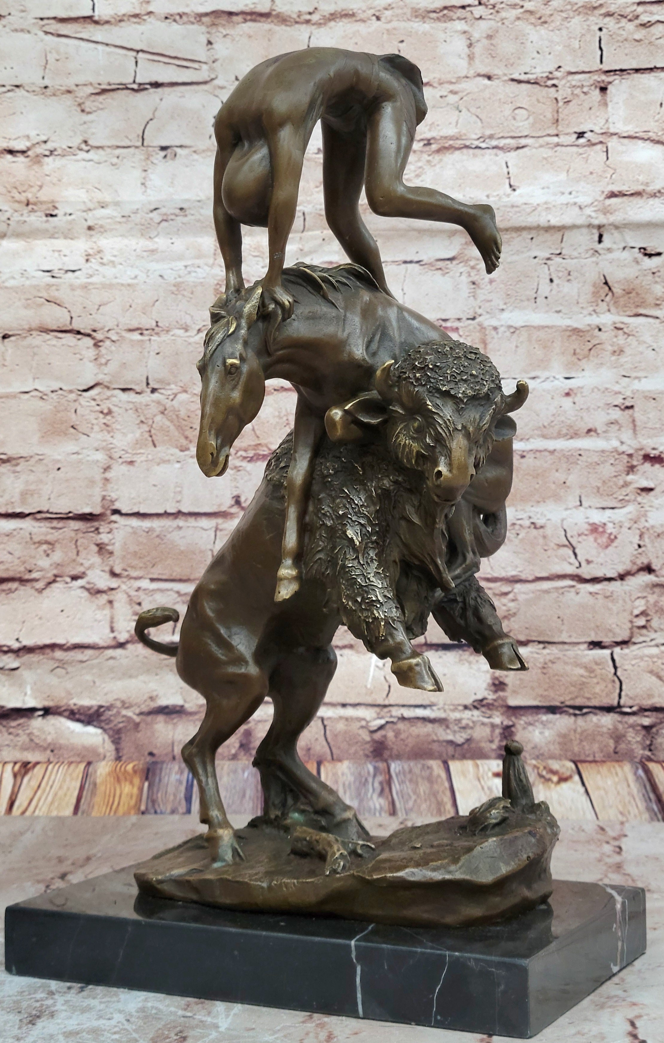 BRONZE BUFFALO HORSE BY FREDERICK REMINGTON SCULPTURE Figure ART HotCast western
