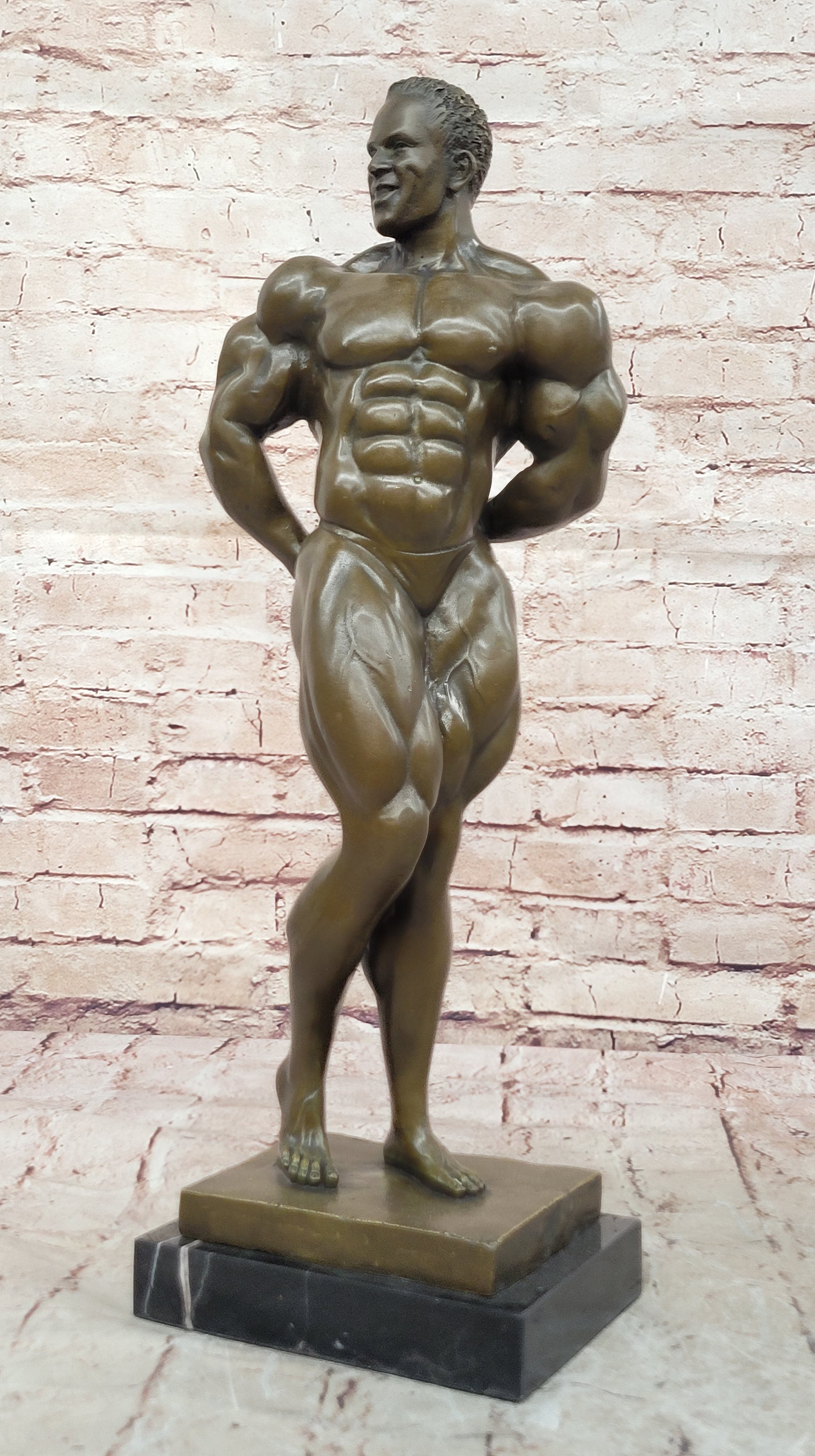 Art Deco Black Bodybuilder Bronze Sculpture Marble Base Figurine Figure Decorative
