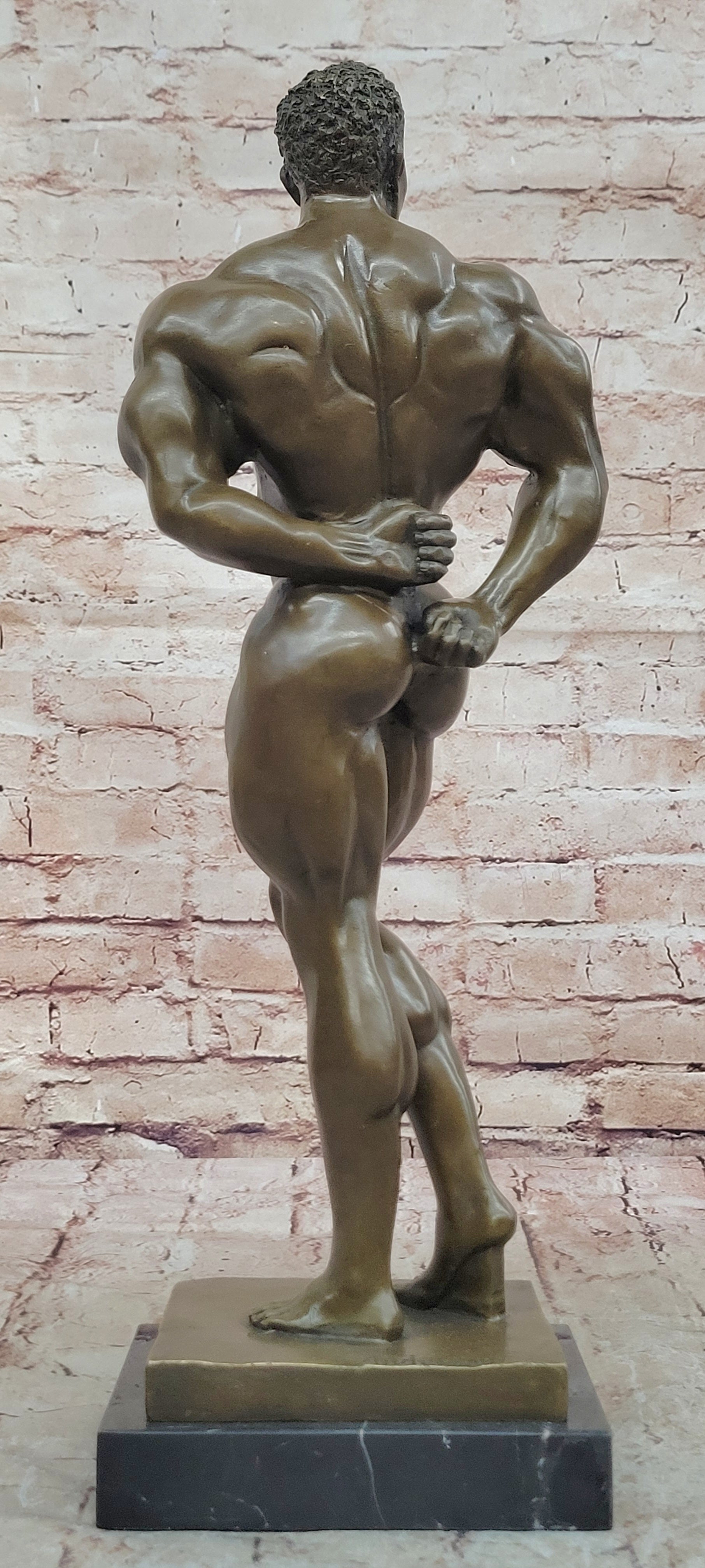 Art Deco Black Bodybuilder Bronze Sculpture Marble Base Figurine Figure Decorative