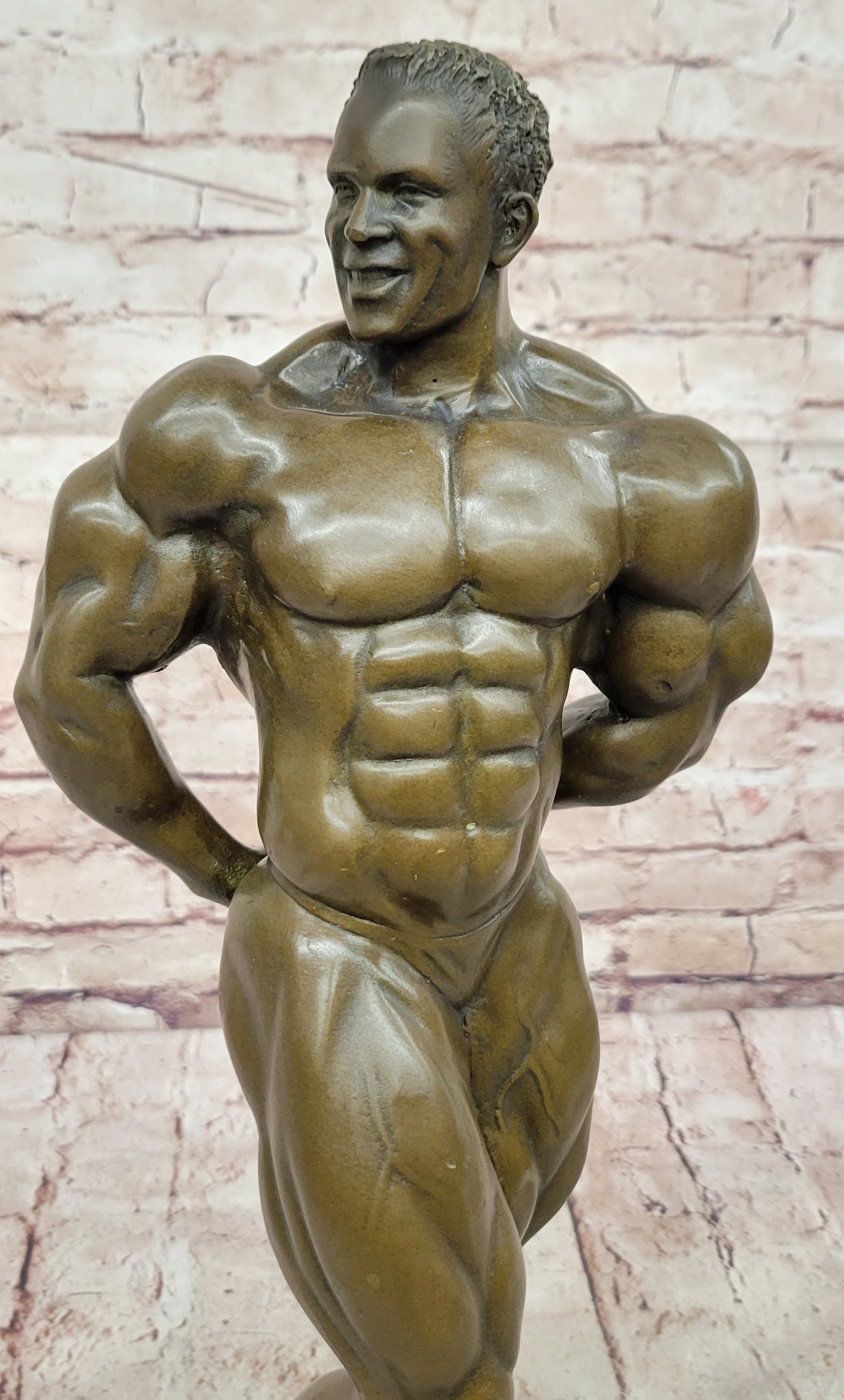 Art Deco Black Bodybuilder Bronze Sculpture Marble Base Figurine Figure Decorative