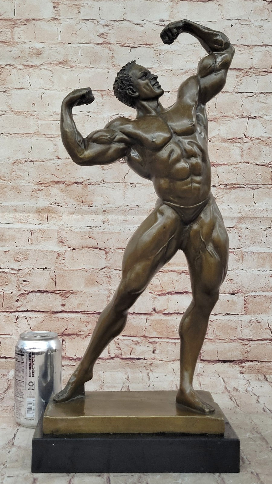 Male Bodybuilder Muscular Sculpture Artwork 100% Bronze Figurine