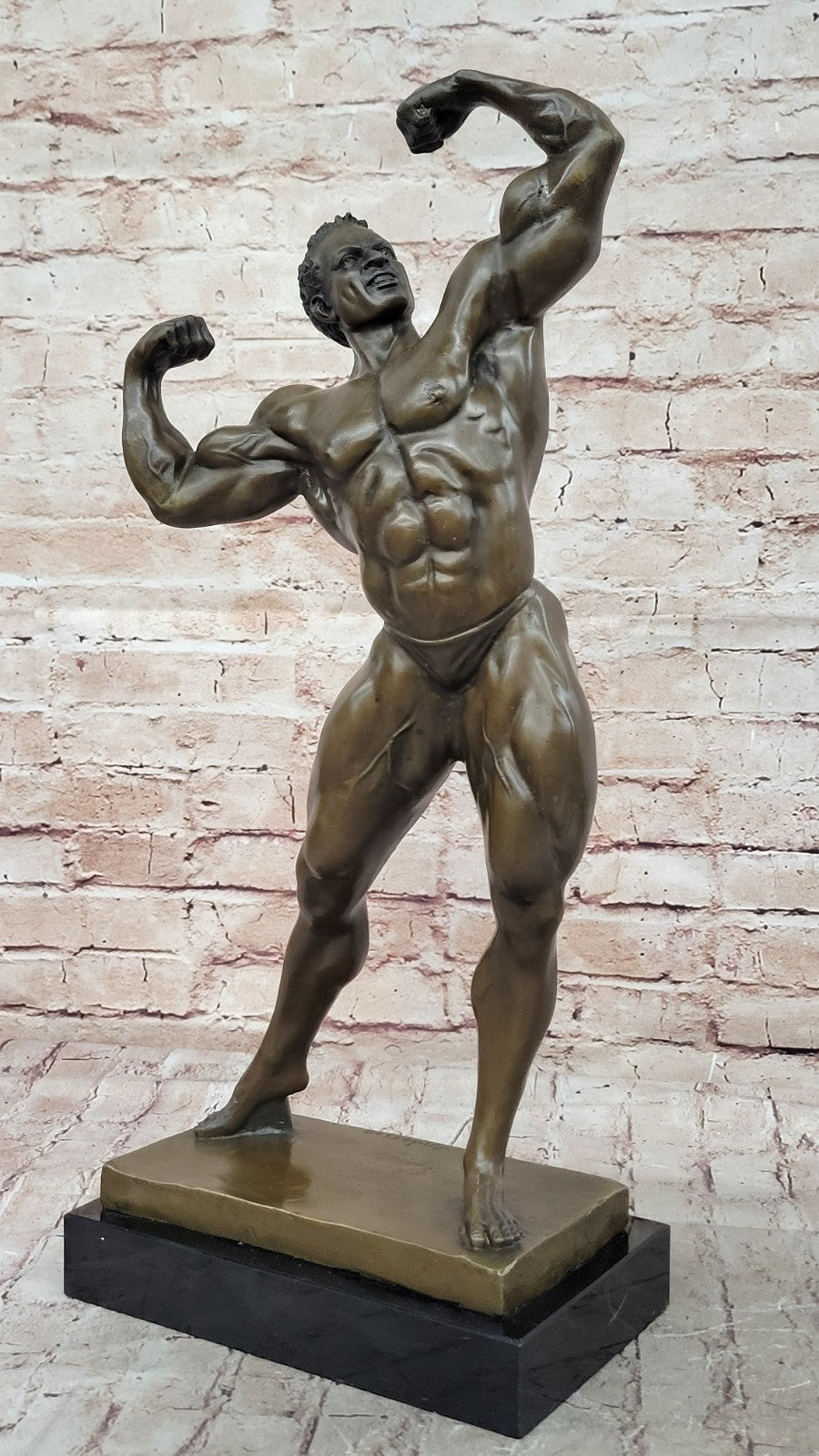Male Bodybuilder Muscular Sculpture Artwork 100% Bronze Figurine