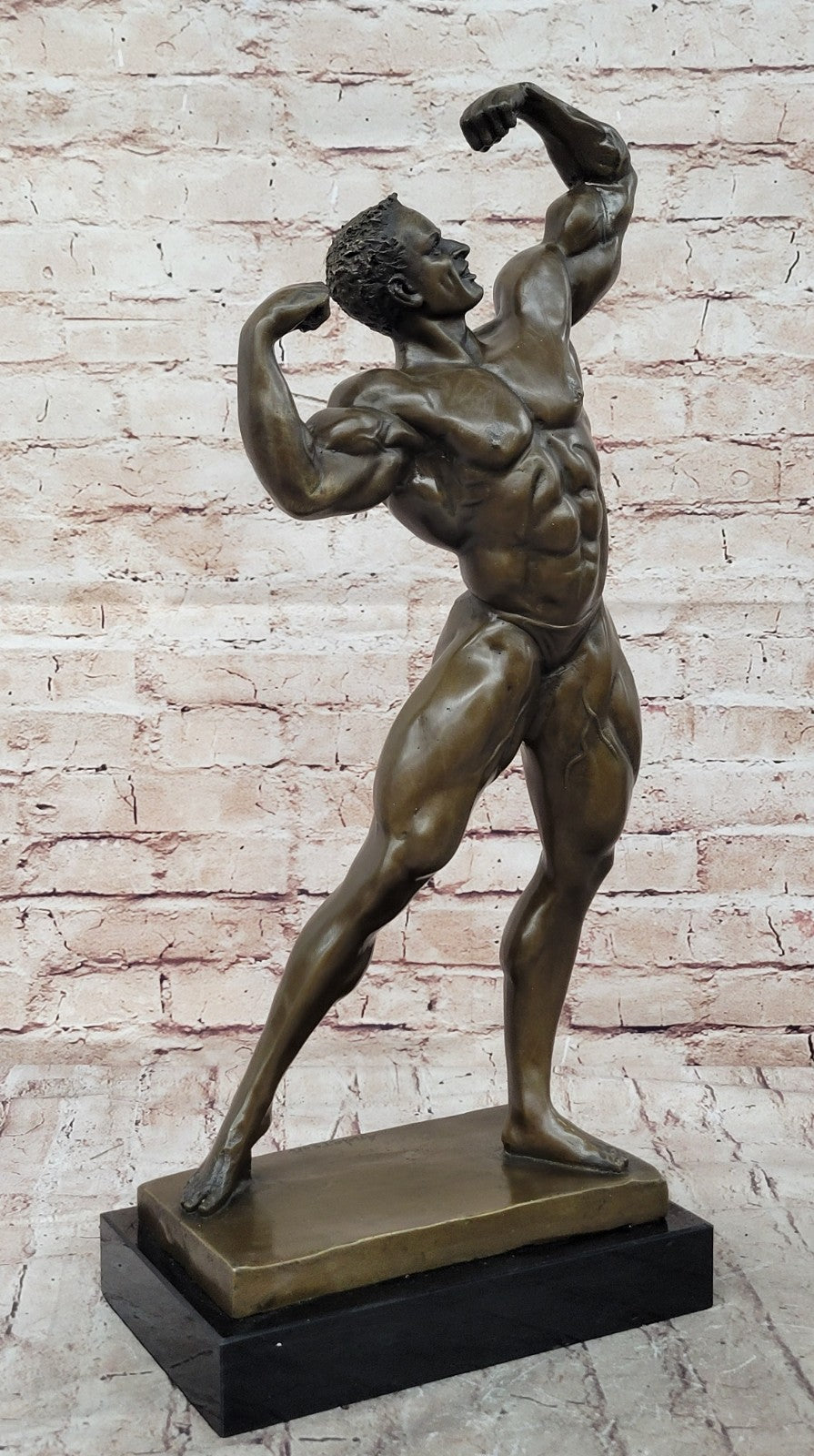 Male Bodybuilder Muscular Sculpture Artwork 100% Bronze Figurine