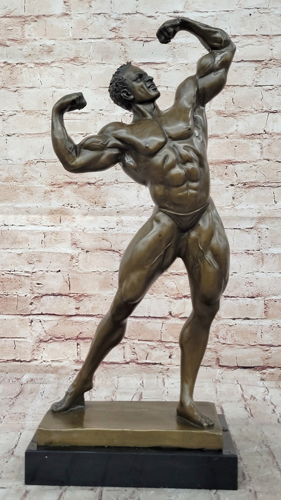 Male Bodybuilder Muscular Sculpture Artwork 100% Bronze Figurine