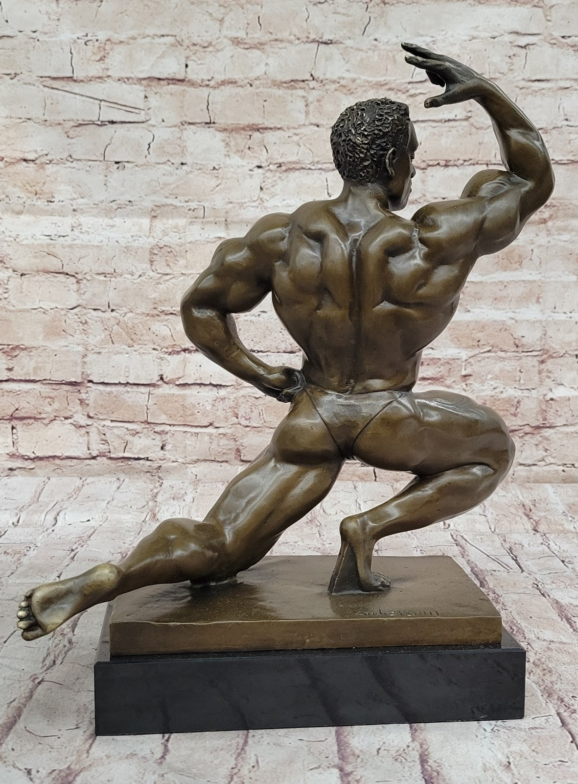 Original Iron Man Muscular Nude Male Muscle Trophy Bronze Marble Sculpture Deco