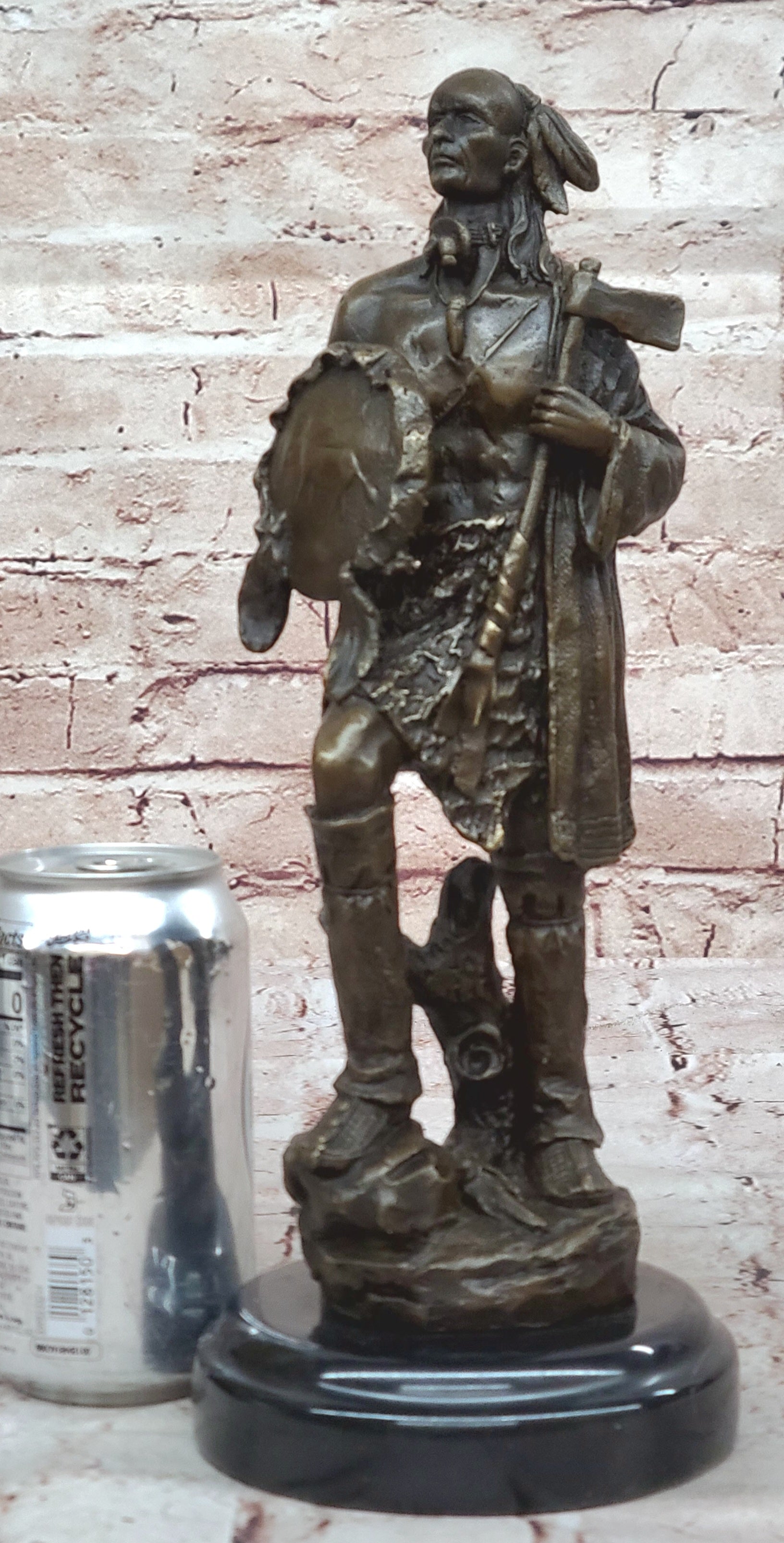 Handcrafted Hot Cast Indian Chief with Ax and Shield Bronze Figurine Figure Stat