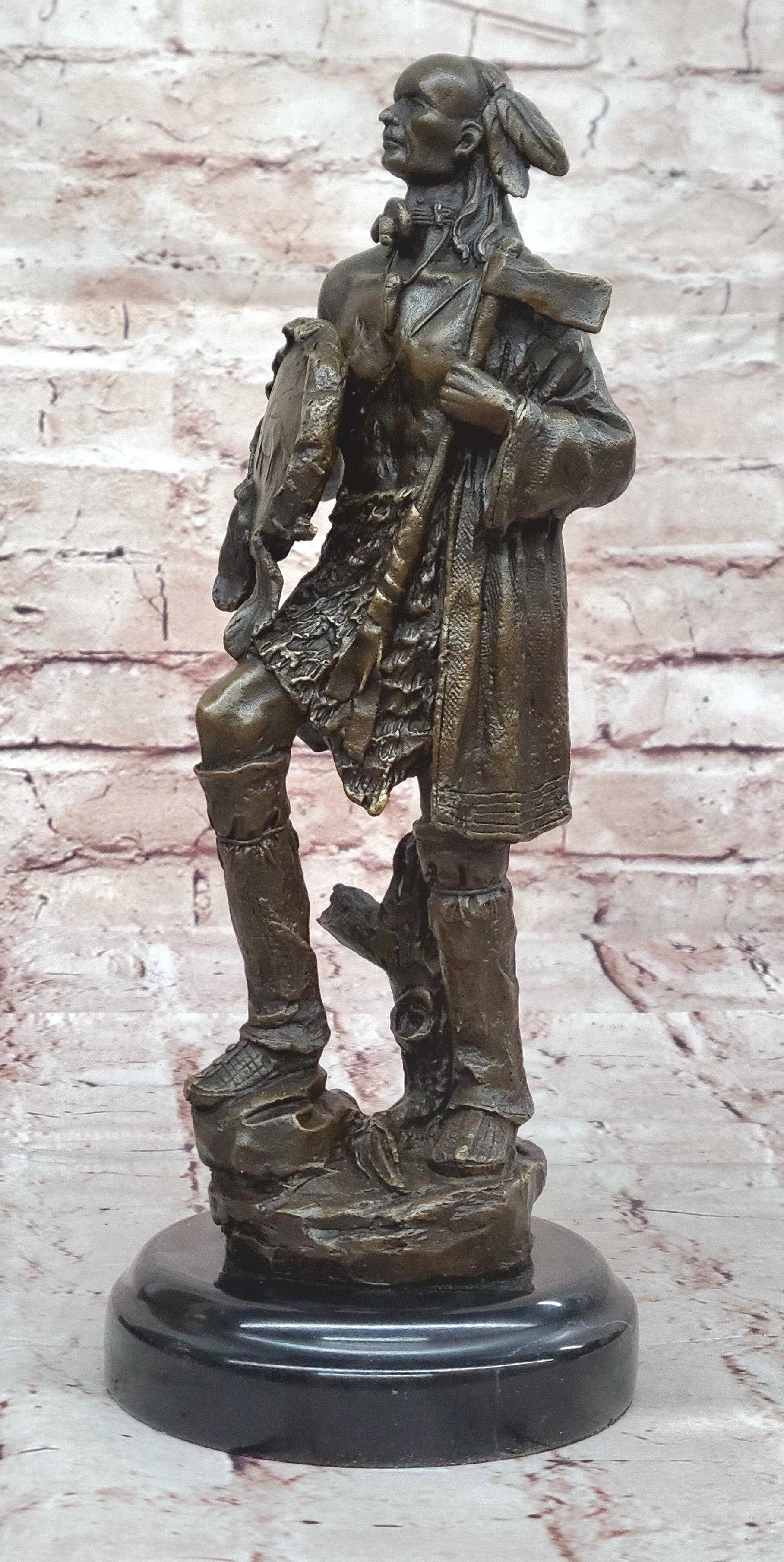 Handcrafted Hot Cast Indian Chief with Ax and Shield Bronze Figurine Figure Stat