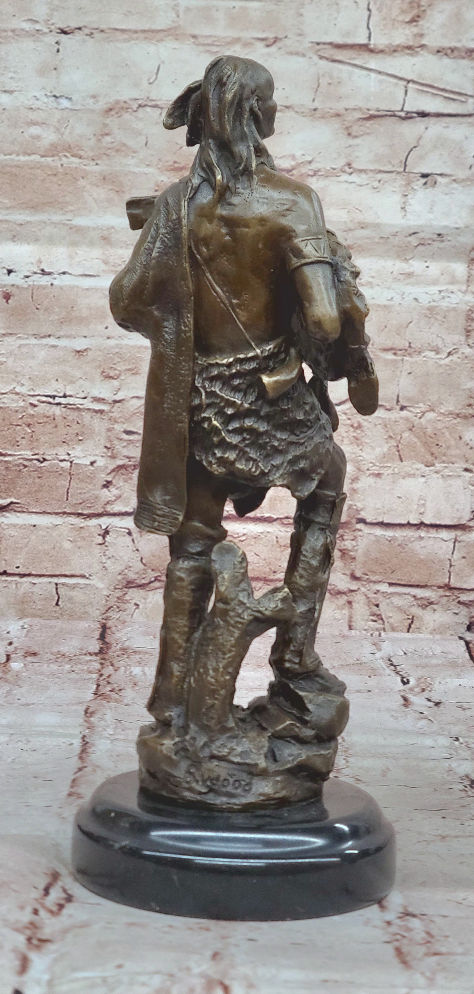 Handcrafted Hot Cast Indian Chief with Ax and Shield Bronze Figurine Figure Stat