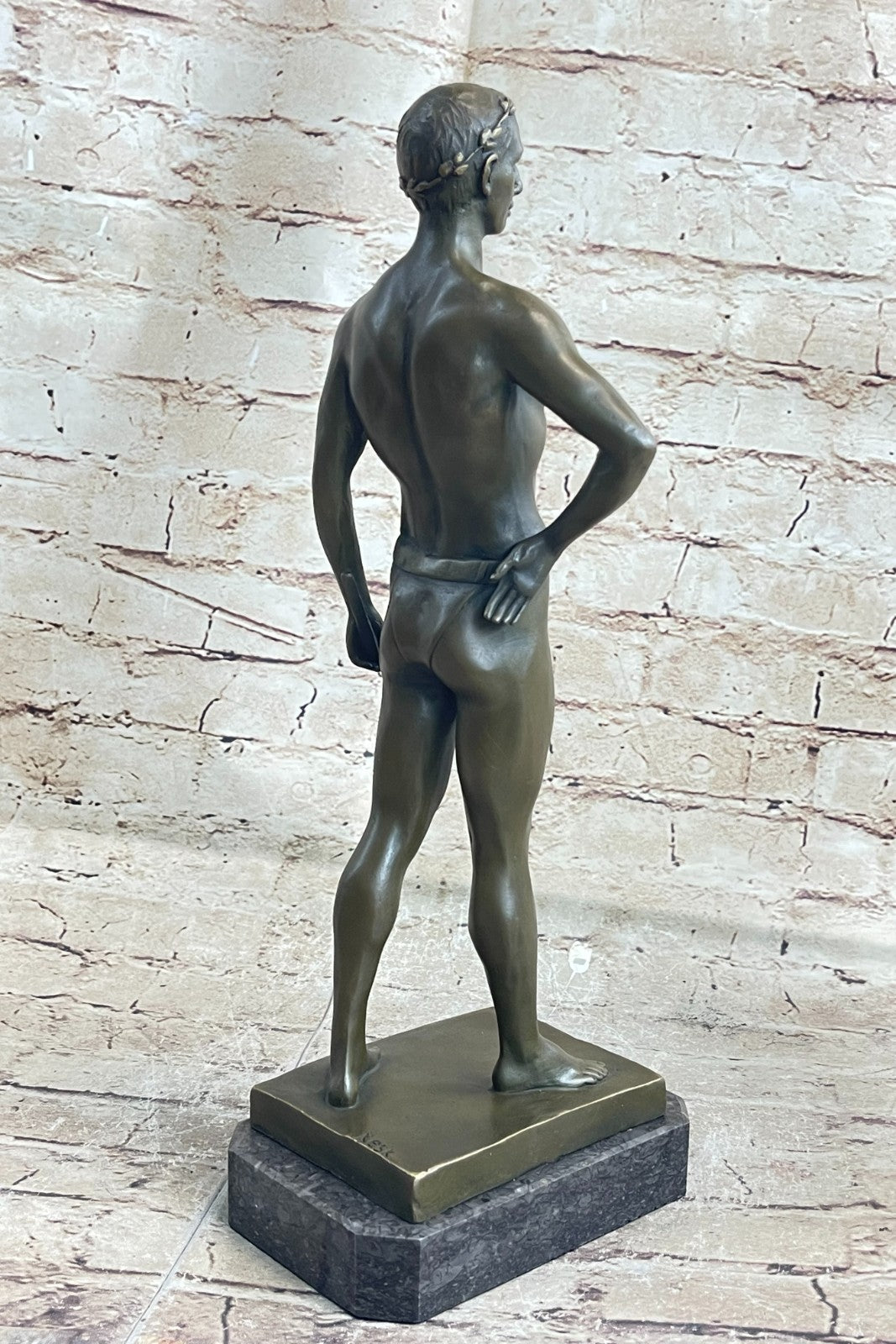 Handcrafted bronze sculpture SALE Bas Marble God Roman Athletic Original Signed