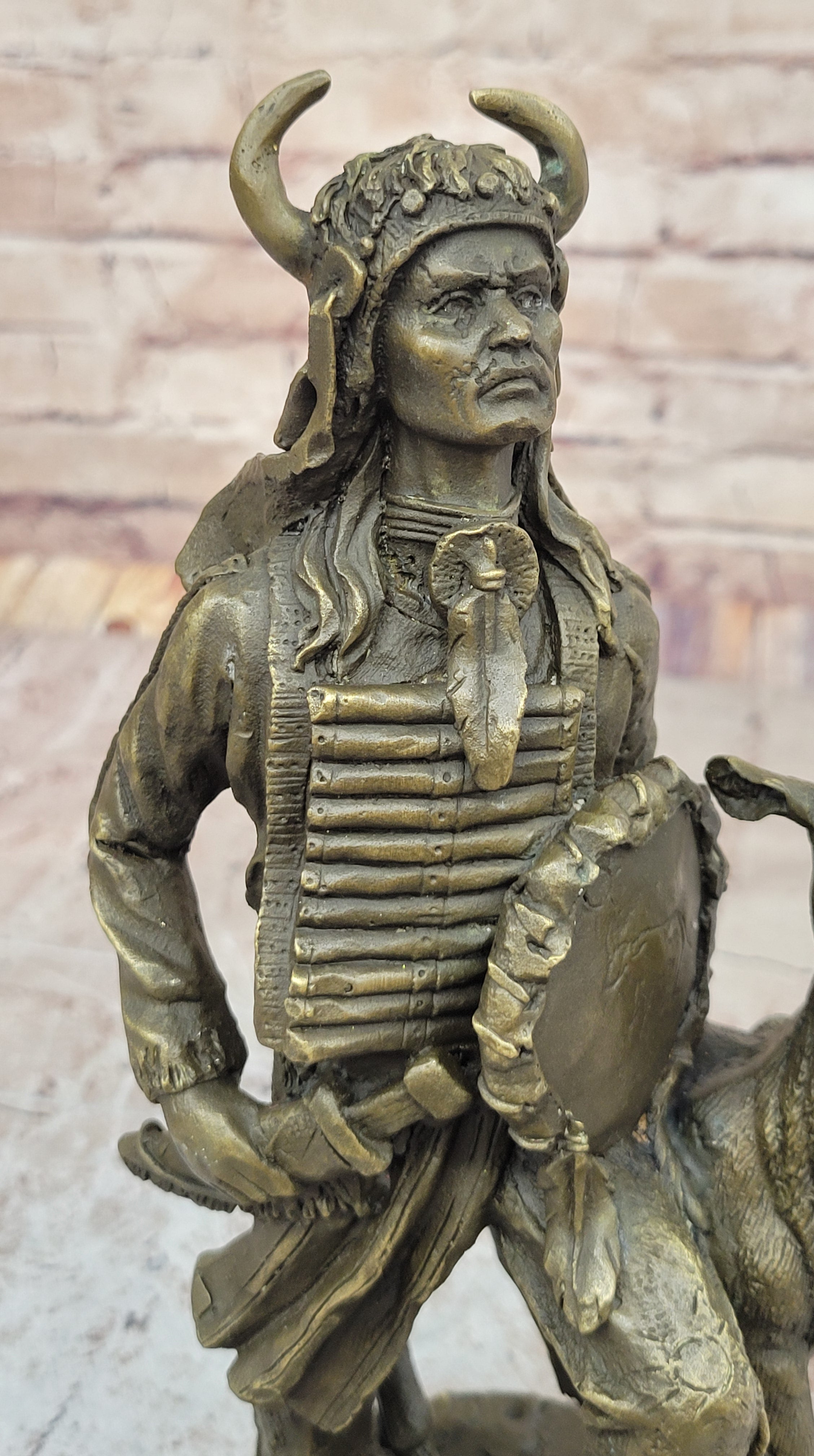 Western Artwork Real Handcrafted Bronze Indian Warrior Lost Wax Method Statue