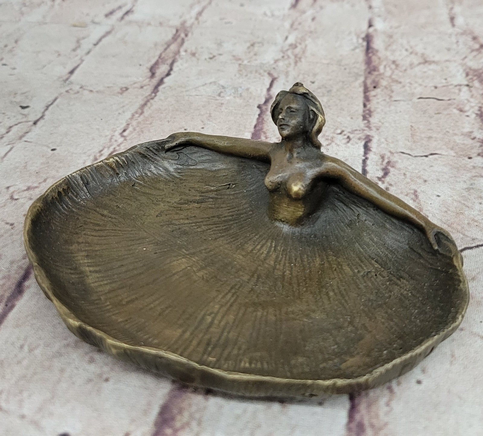Handcrafted Bronze sculpture SALE Deco Female Nude Tray Dish Rubin Figurine