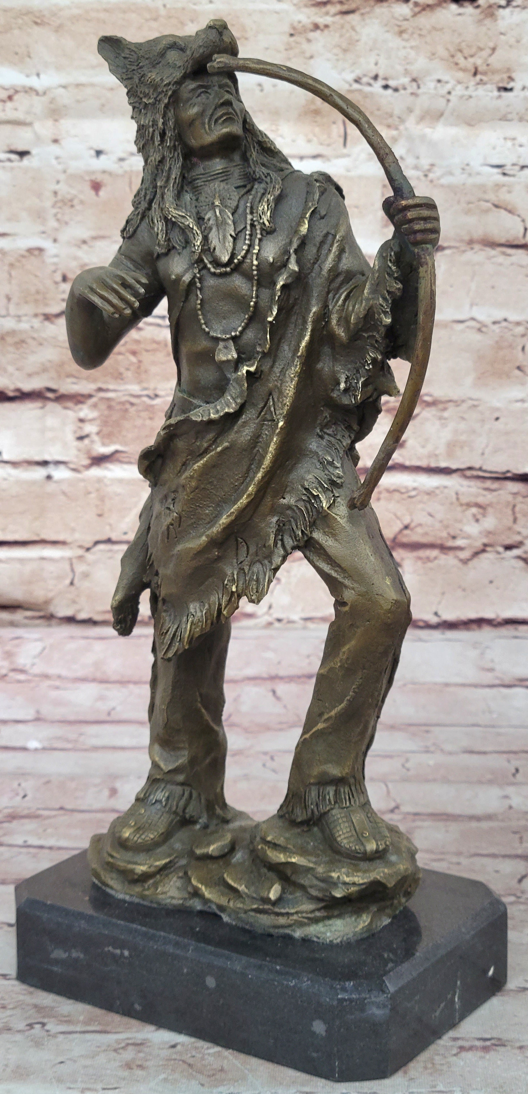 Handcrafted bronze sculpture SALE Dec Base Marble Warrior Chief Indian Cast Hot