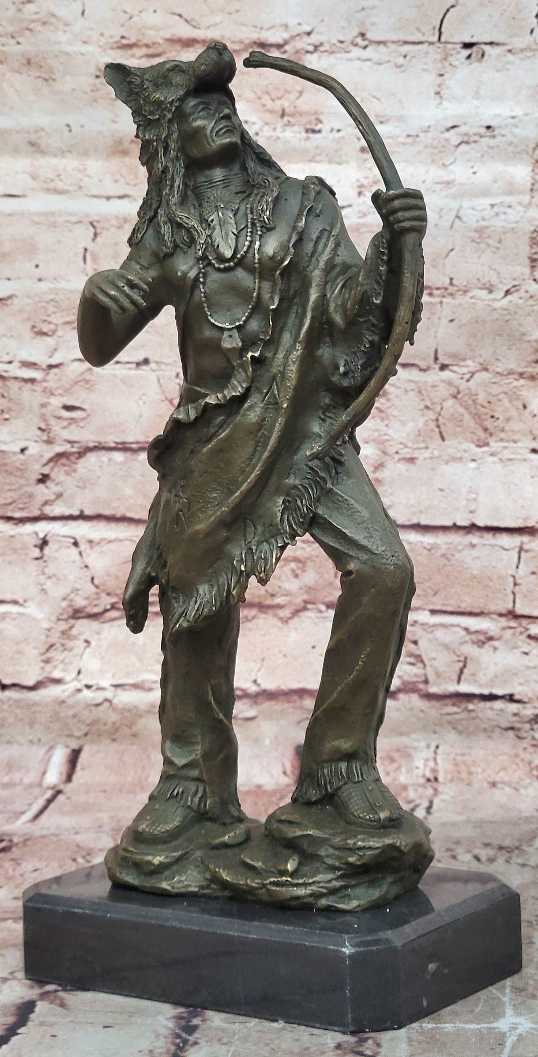 Handcrafted bronze sculpture SALE Dec Base Marble Warrior Chief Indian Cast Hot