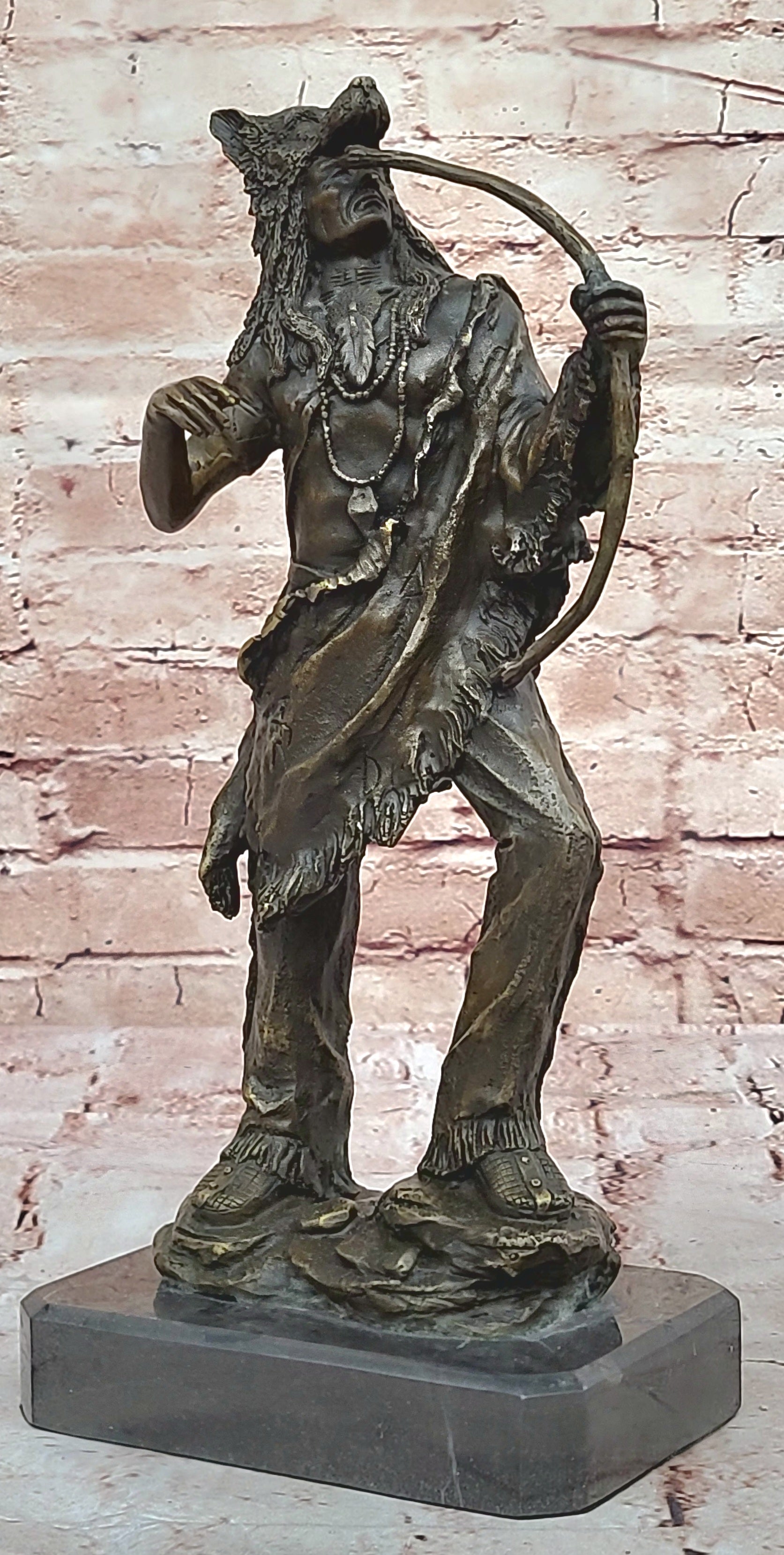 Handcrafted bronze sculpture SALE Dec Base Marble Warrior Chief Indian Cast Hot