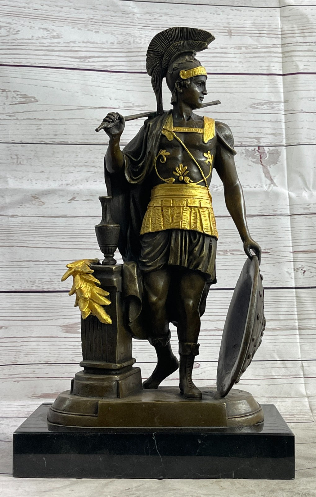 Lost Wax Method Detailed Handcrafted Roman/Greek Warrior Genuine Bronze Statue