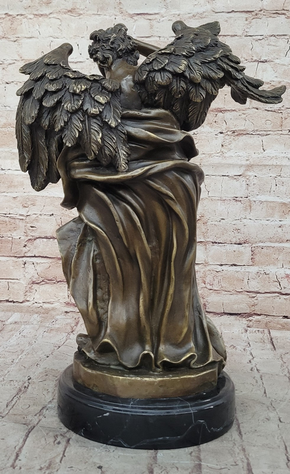 Vintage Victorian Bronze, Guardian Angel & Boy Sculpture, Marble Base, NR