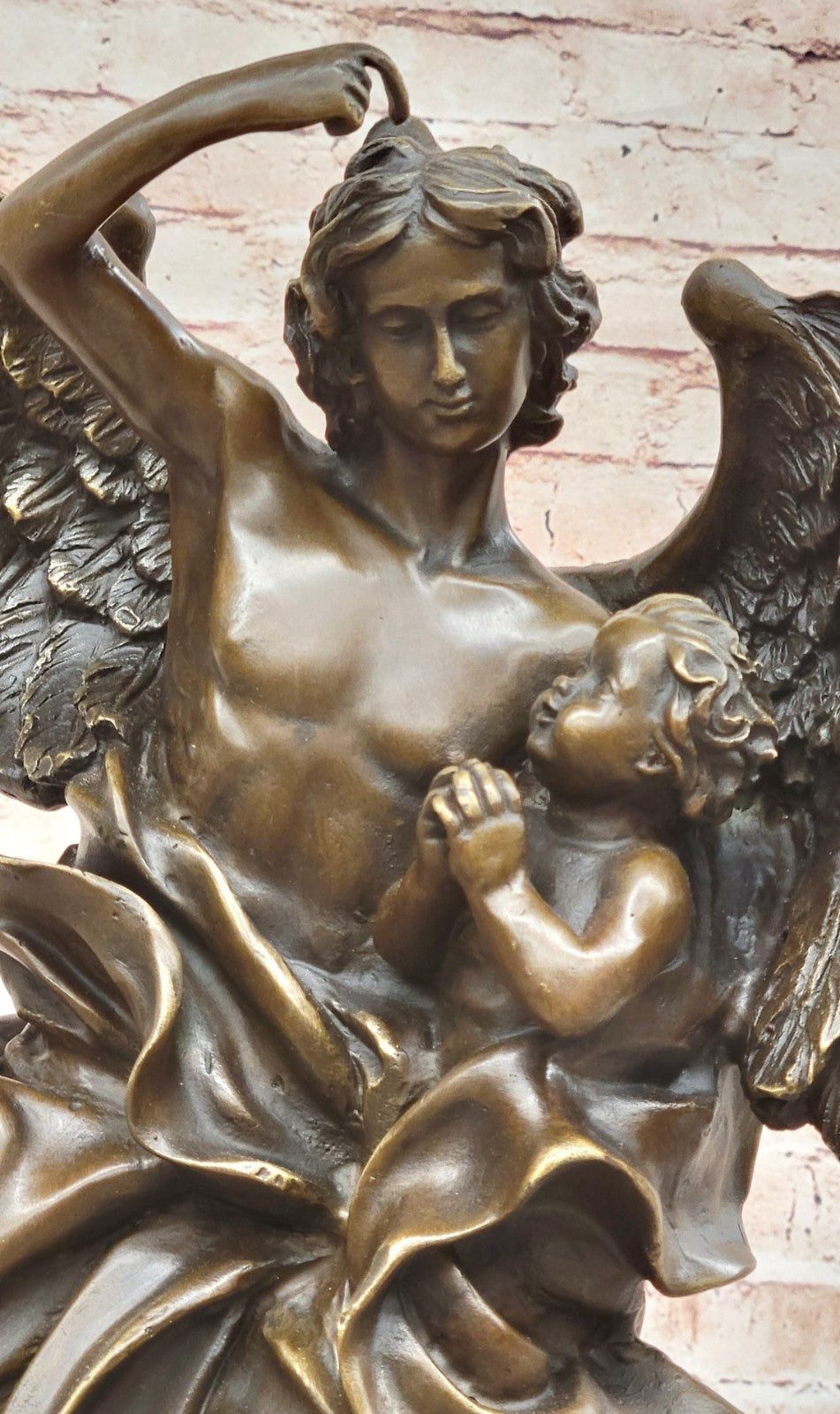 Vintage Victorian Bronze, Guardian Angel & Boy Sculpture, Marble Base, NR