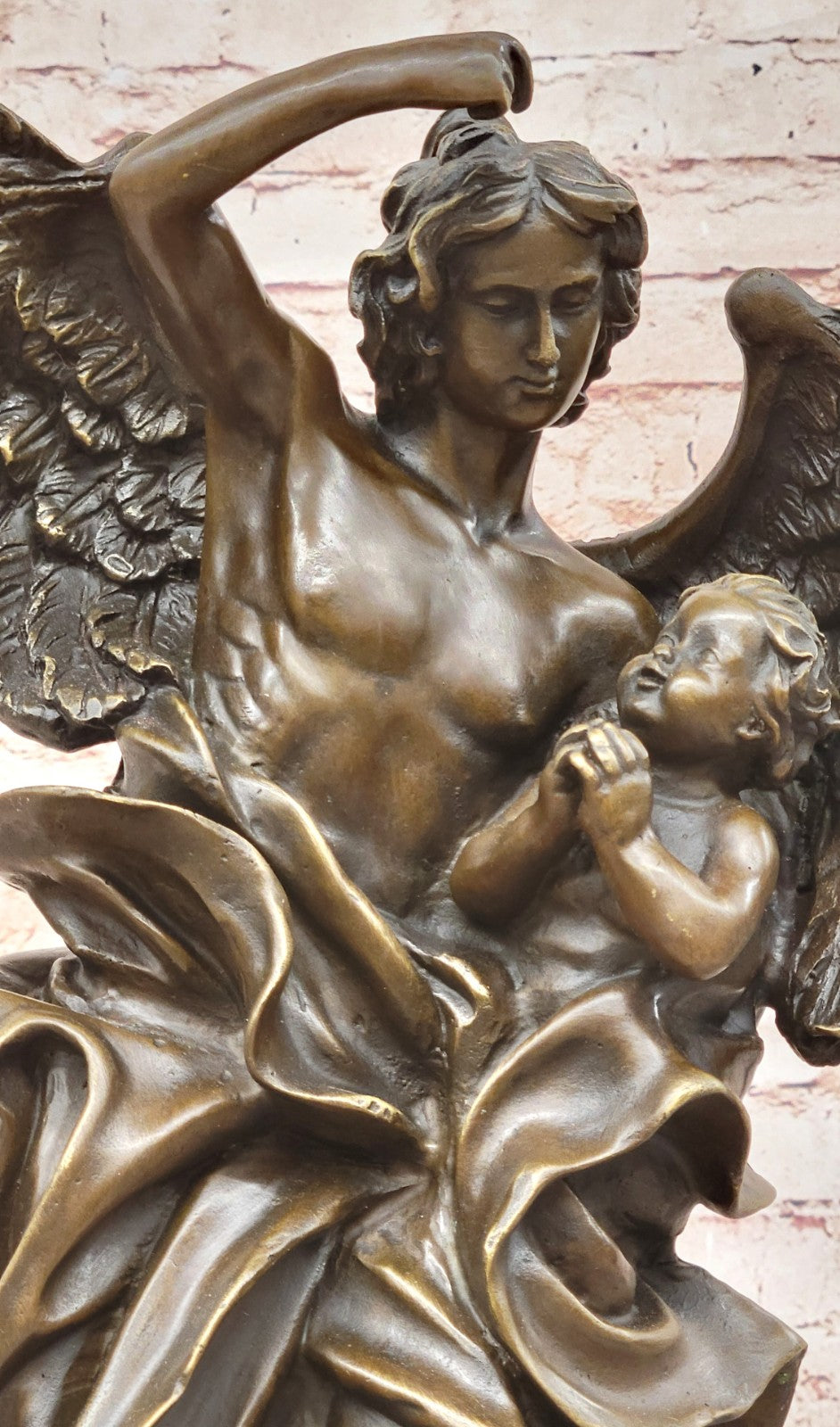 Vintage Victorian Bronze, Guardian Angel & Boy Sculpture, Marble Base, NR