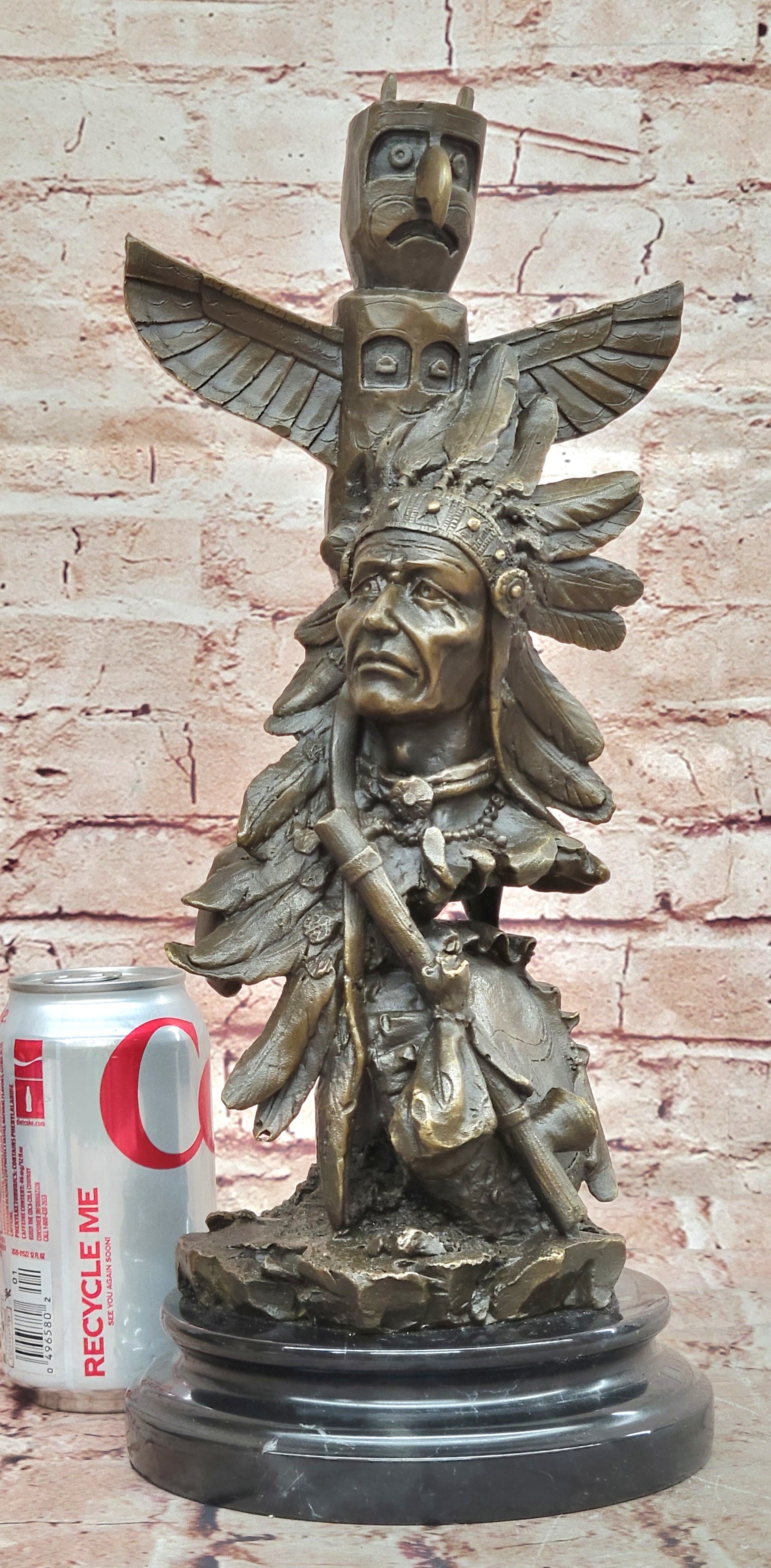 Handcrafted bronze sculpture SALE Tote With Warrior Indian Fisher Original Sign