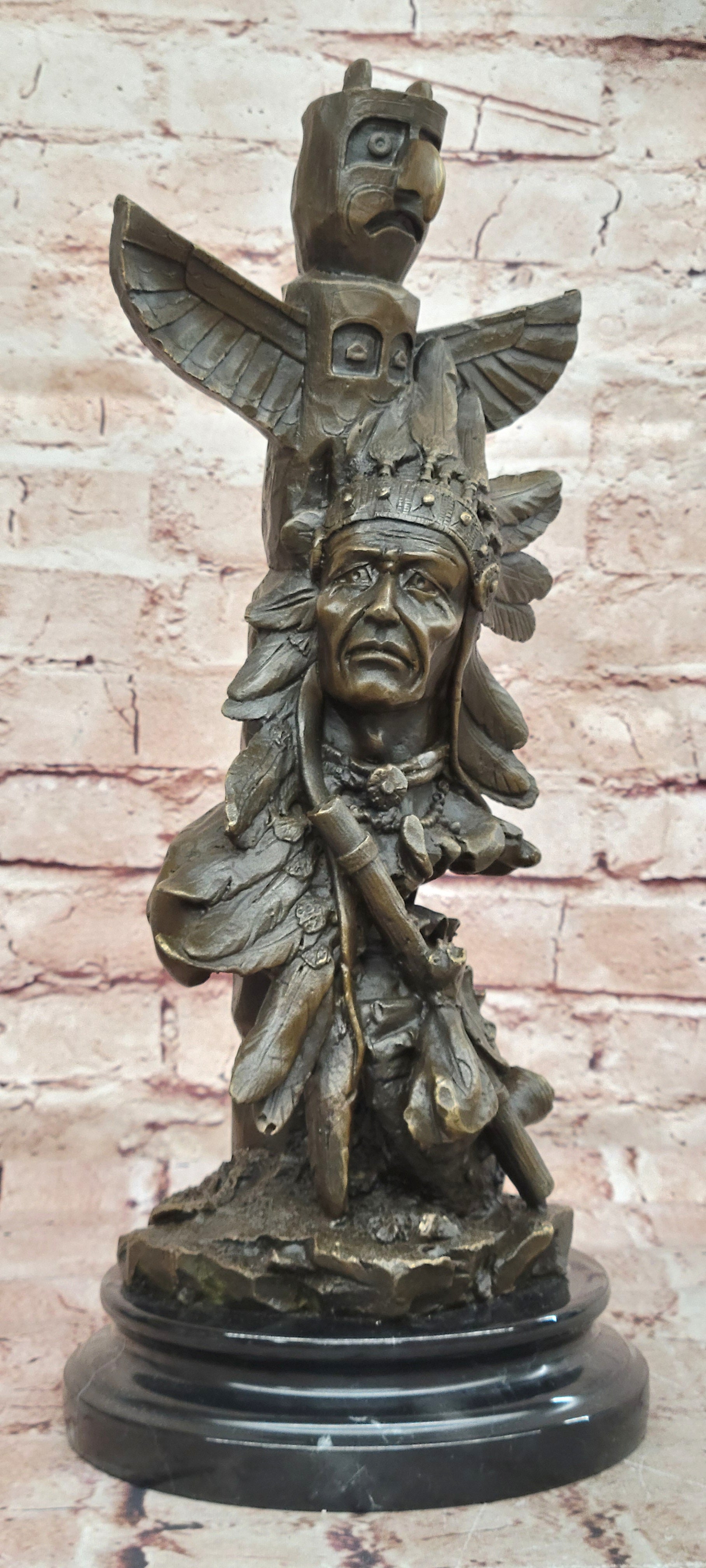 Handcrafted bronze sculpture SALE Tote With Warrior Indian Fisher Original Sign