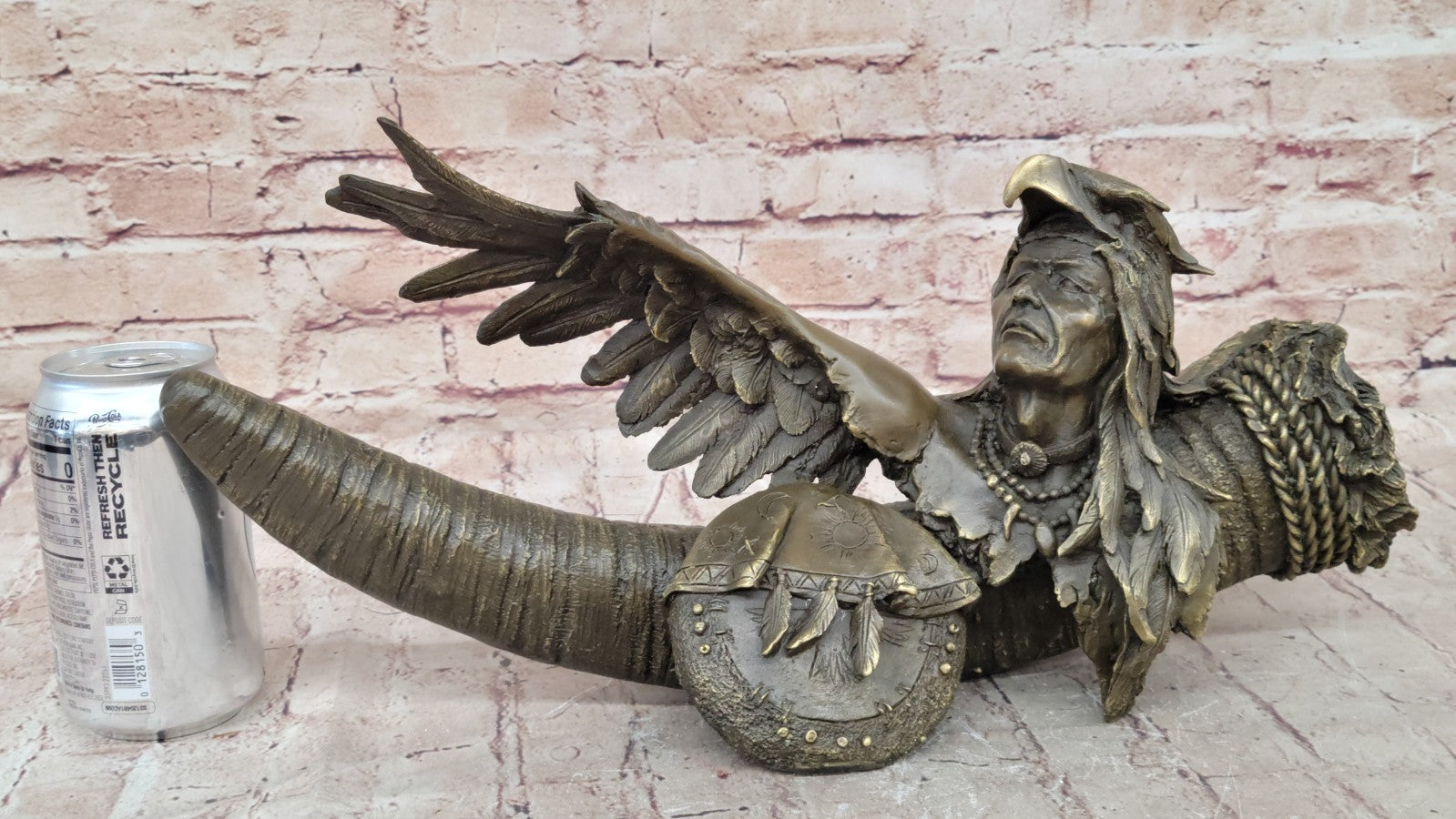 Handcrafted Male Indian Chief With Eagle Western Art Bronze Figurine Figure