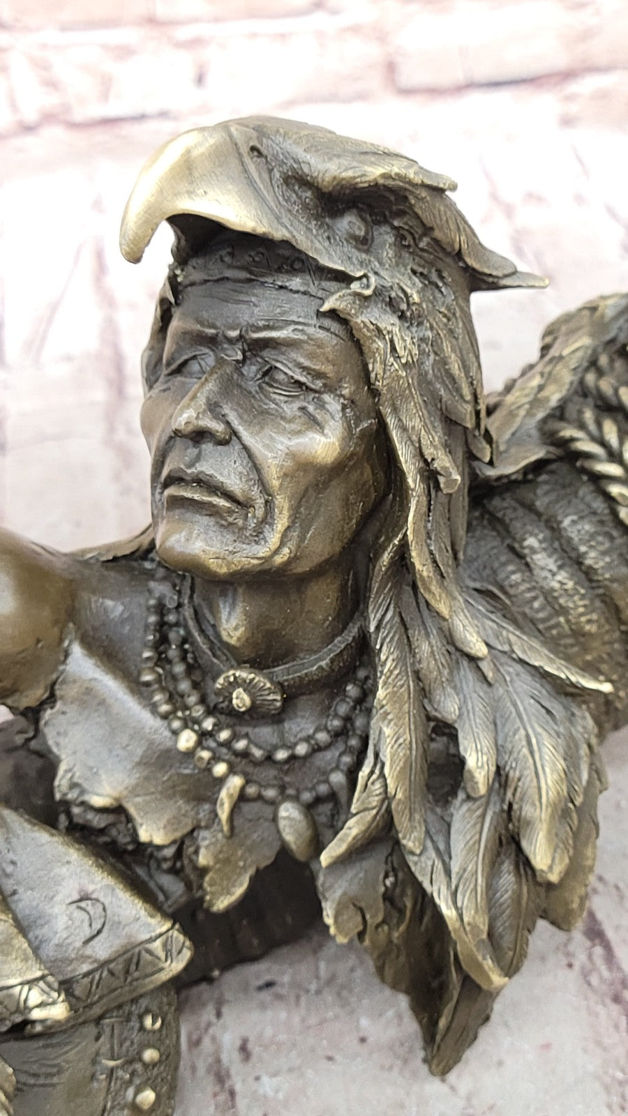 Handcrafted Male Indian Chief With Eagle Western Art Bronze Figurine Figure