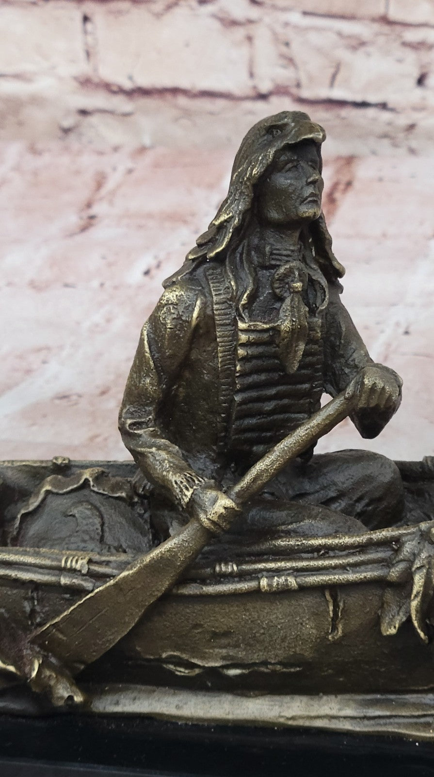 Handcrafted bronze sculpture SALE Canoe In Embark Chief American Native Signed