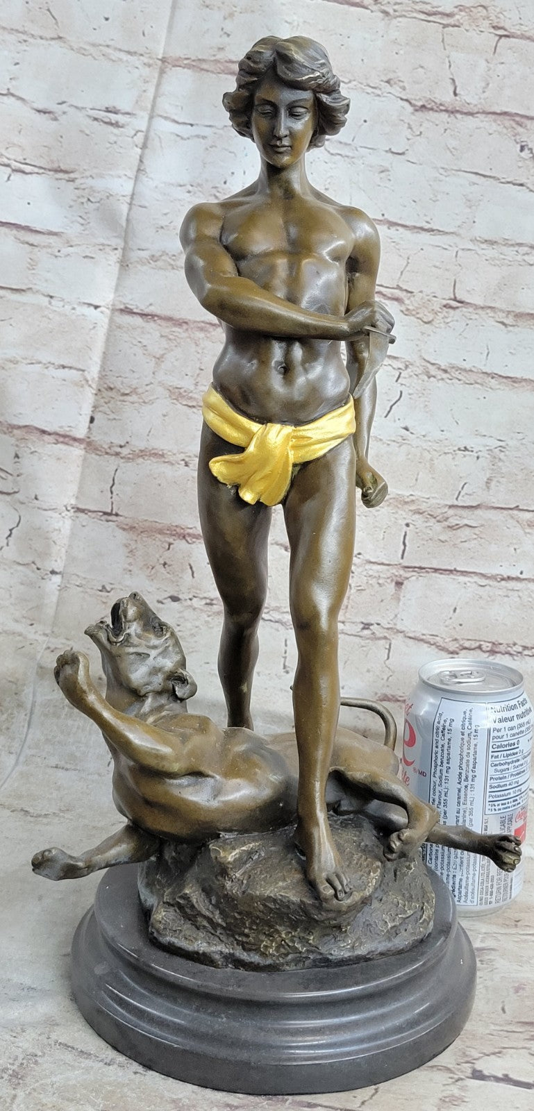 Lost Wax Method Winner Paris Exposition 1900 Nude Boy and Lion Bronze Sculpture Decor
