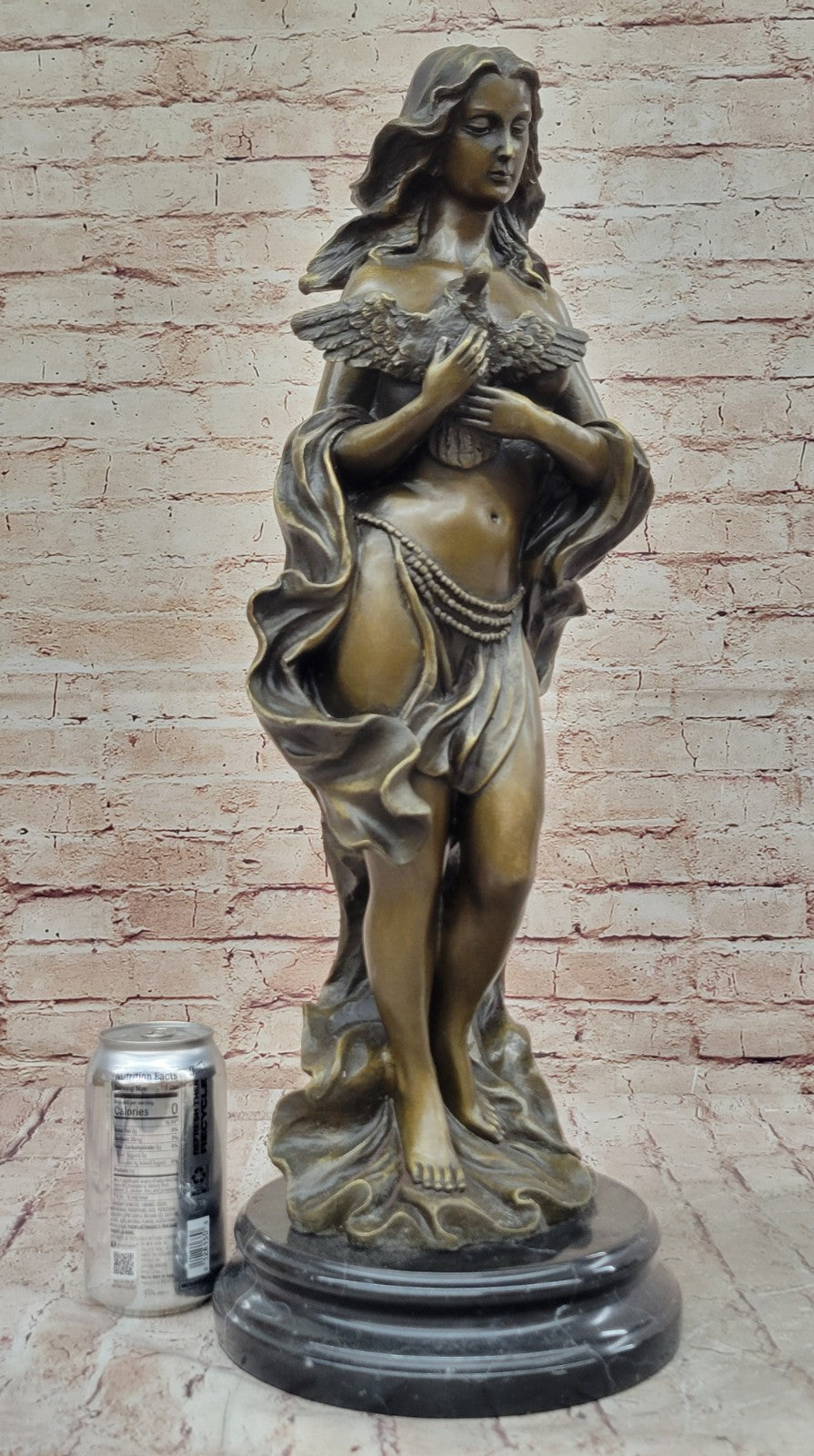 Signed Original Vitaleh Huge Handcrafted Masterpiece Woman and a Bird Bronze