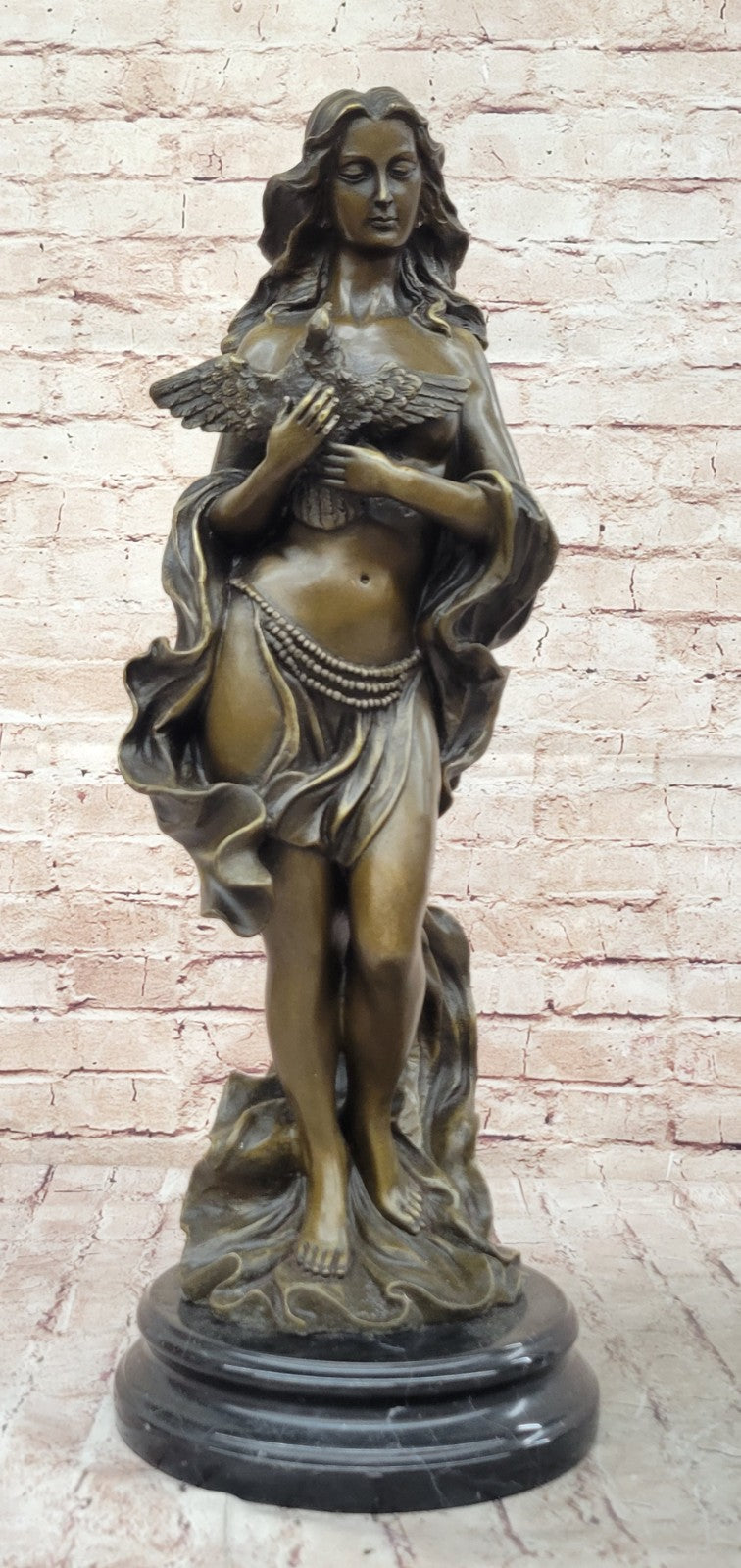 Signed Original Vitaleh Huge Handcrafted Masterpiece Woman and a Bird Bronze
