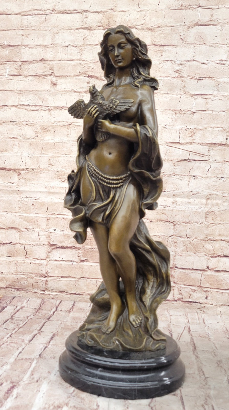 Signed Original Vitaleh Huge Handcrafted Masterpiece Woman and a Bird Bronze