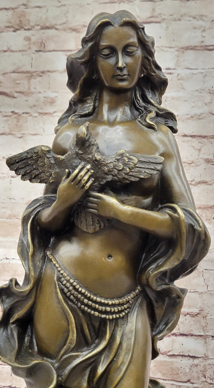Signed Original Vitaleh Huge Handcrafted Masterpiece Woman and a Bird Bronze