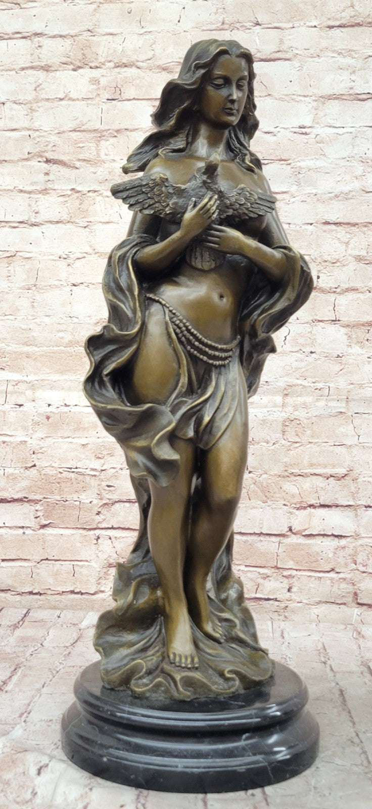 Signed Original Vitaleh Huge Handcrafted Masterpiece Woman and a Bird Bronze