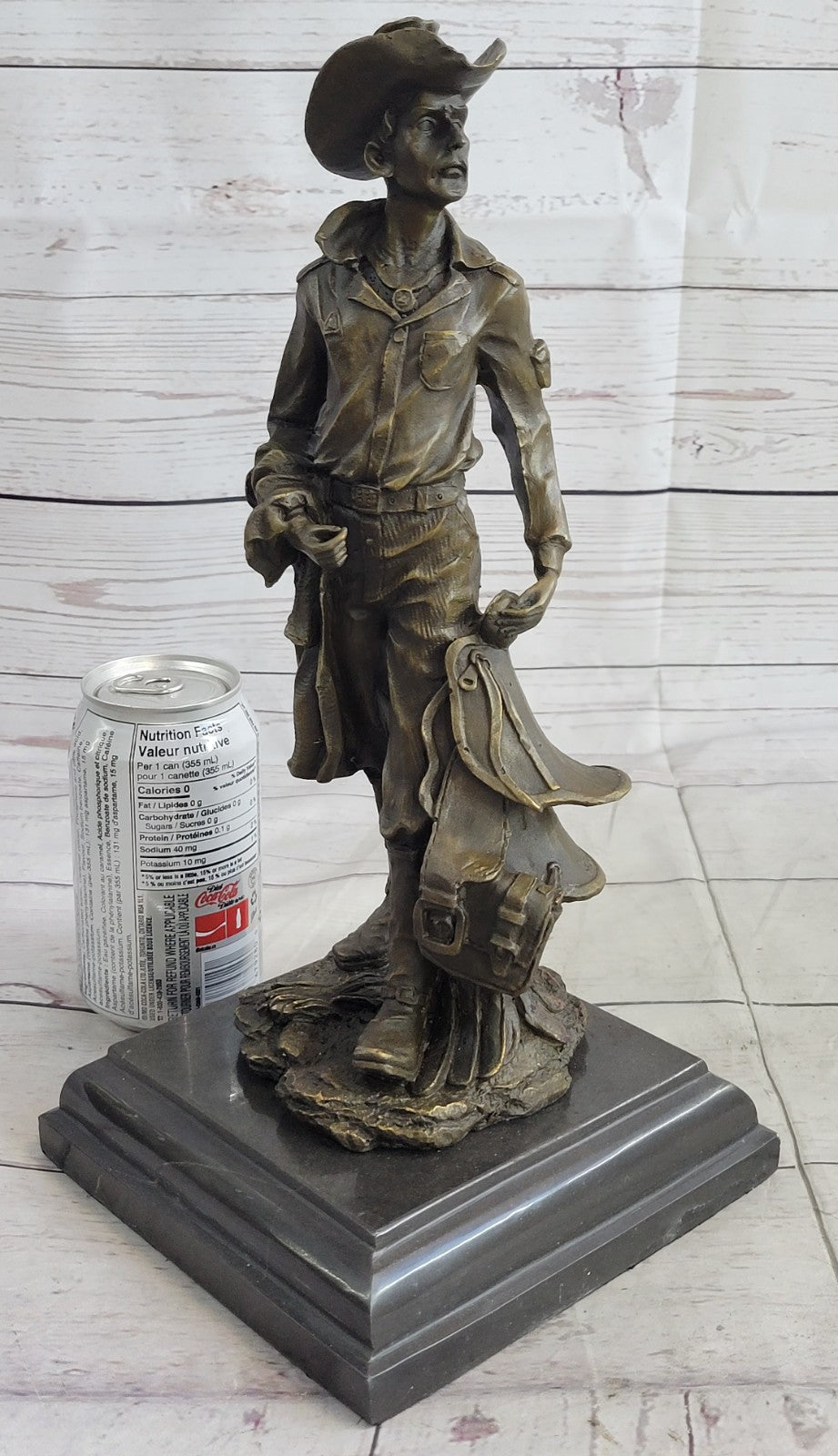 Handcrafted bronze sculpture SALE His Holding Cowboy Old Kamiko Original Signed