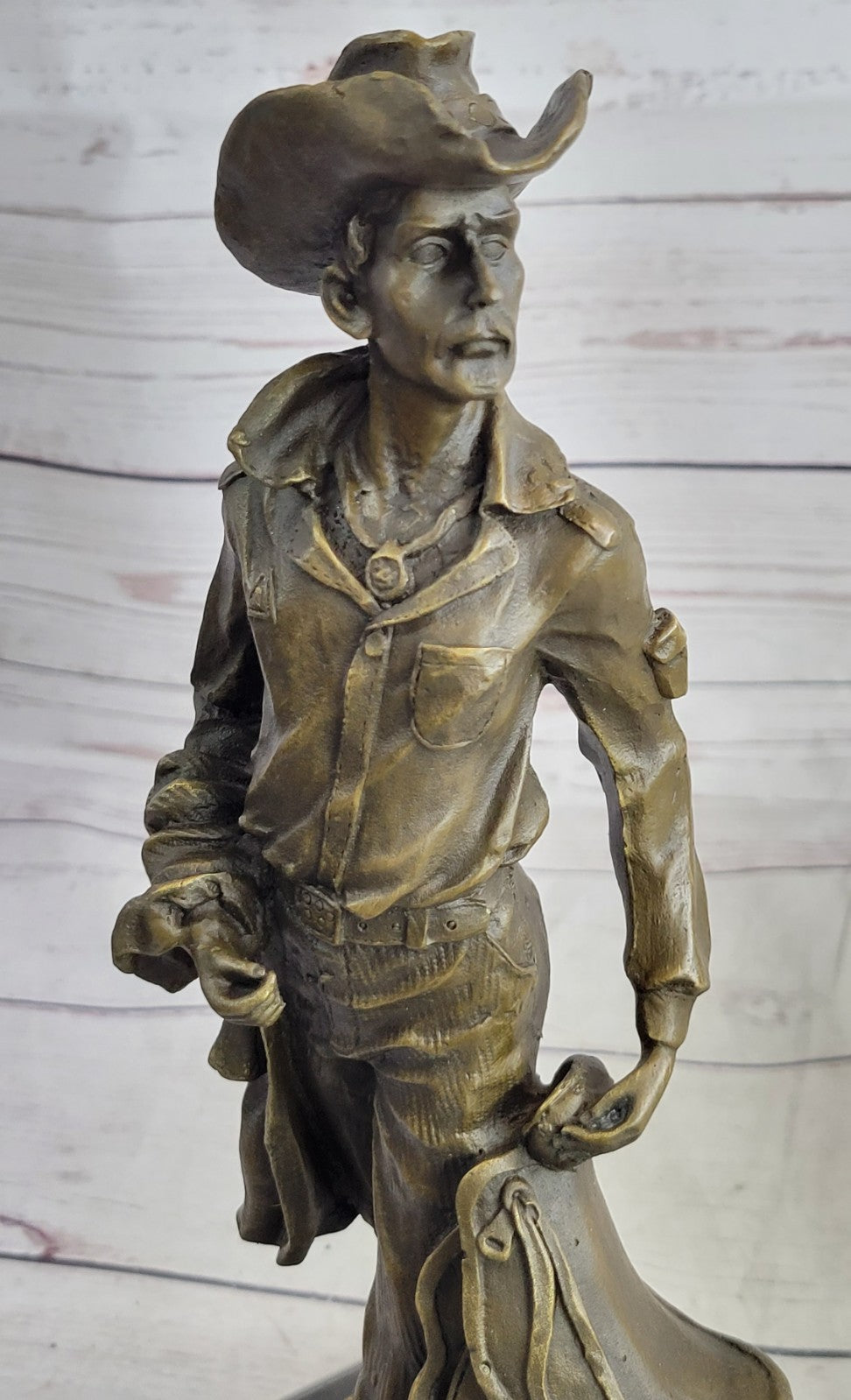 Handcrafted bronze sculpture SALE His Holding Cowboy Old Kamiko Original Signed