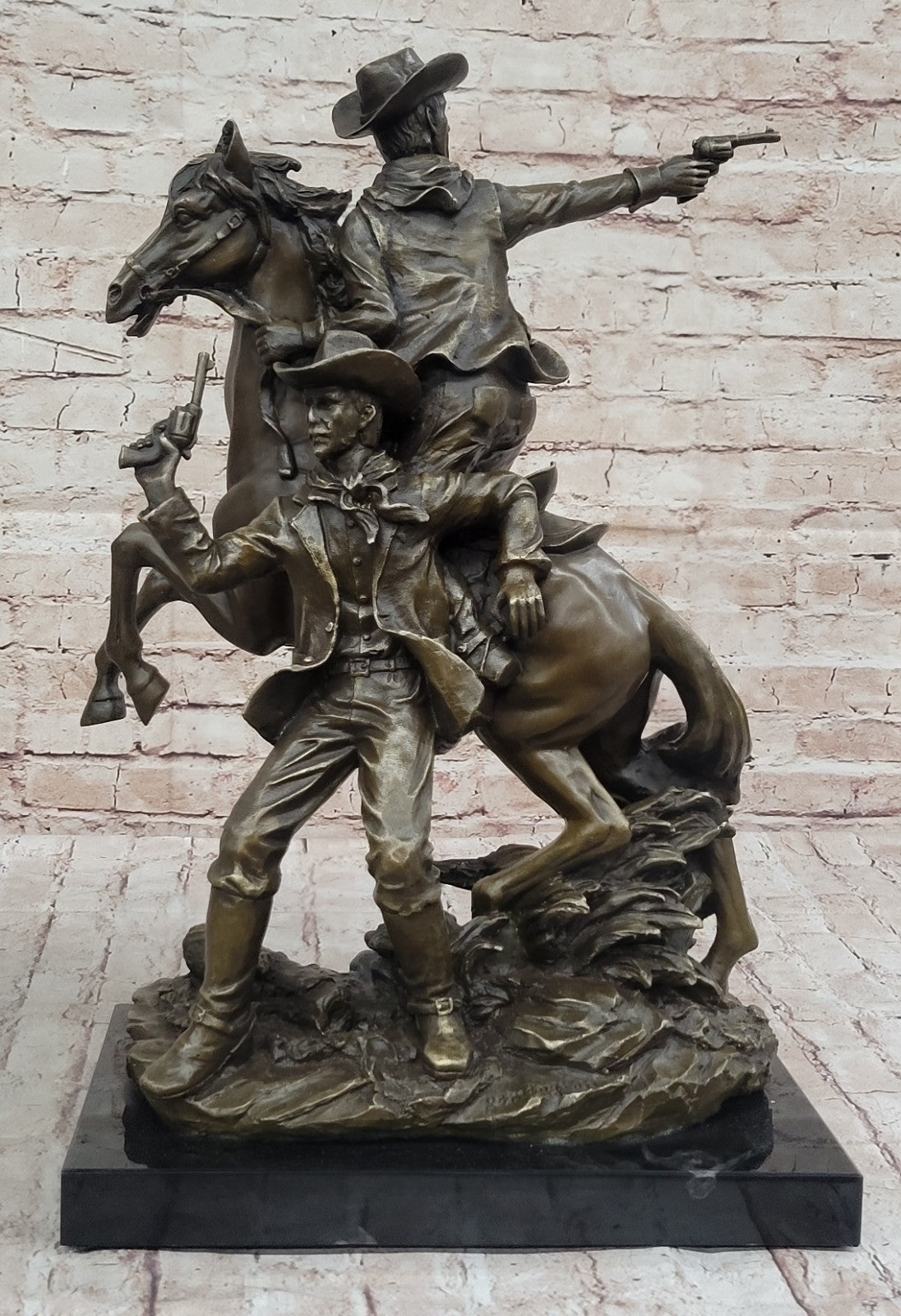 Two Cowboys Bronze Sculpture Signed By Frederick Remington Gorgeous!