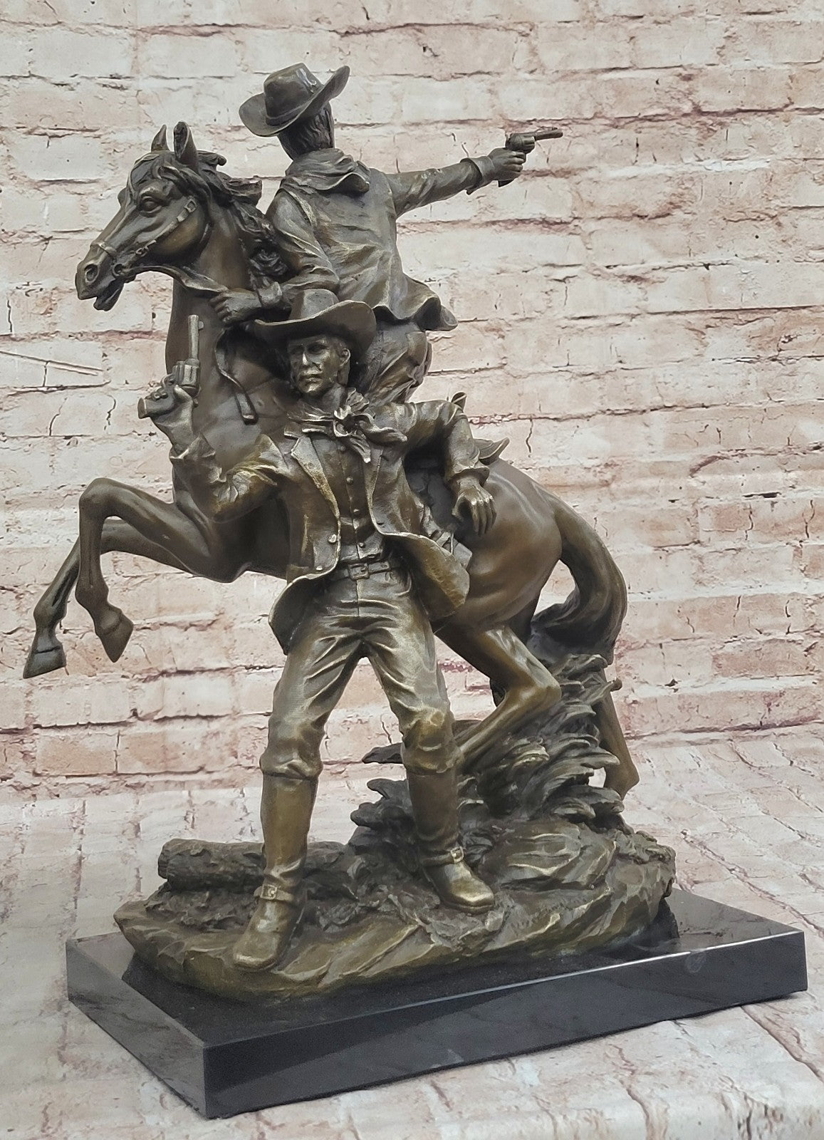 Two Cowboys Bronze Sculpture Signed By Frederick Remington Gorgeous!
