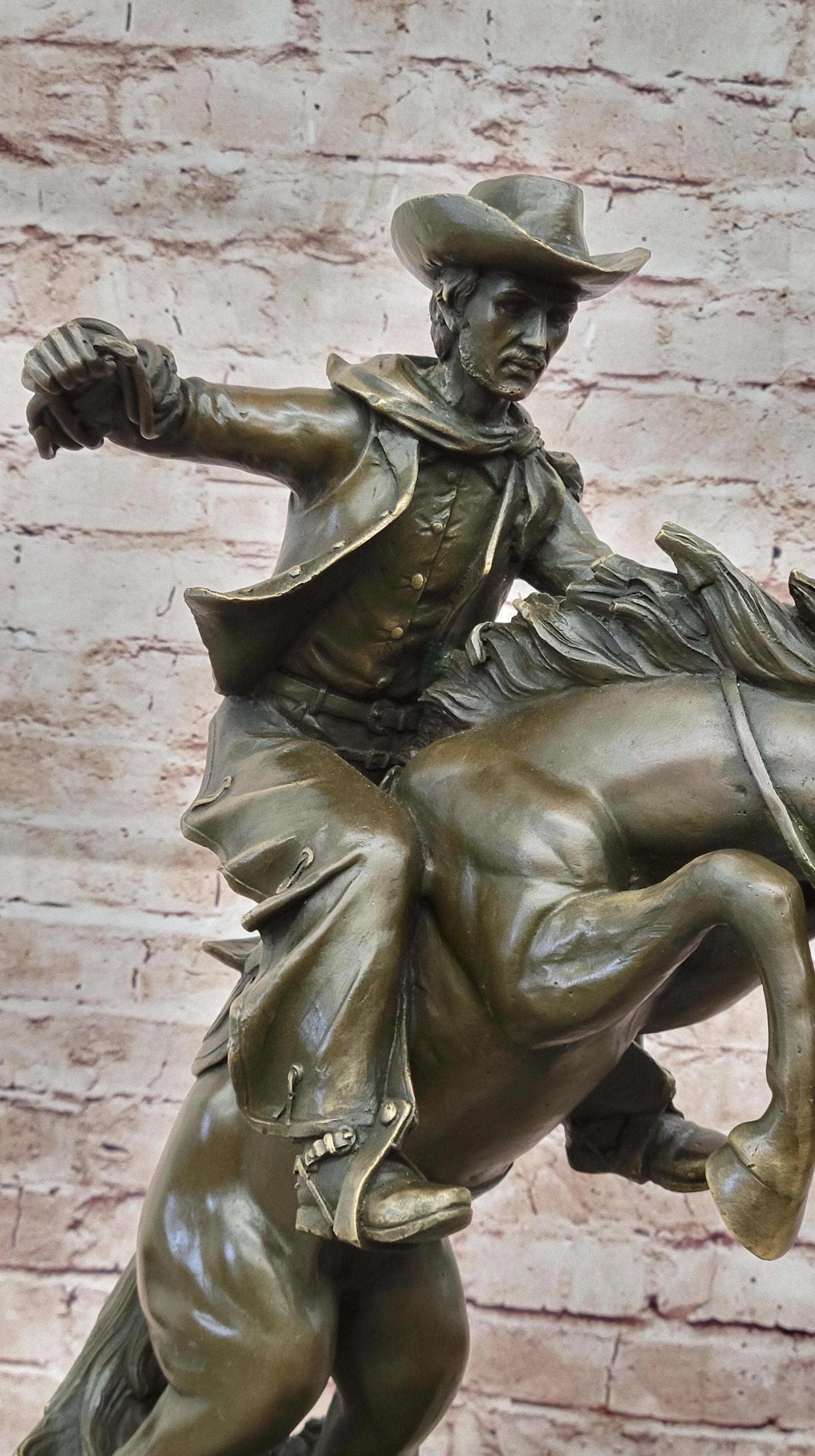 Vintage Classic Frederic Remington "BRONCO BUSTER" 18" BRONZE SCULPTURE Figurine