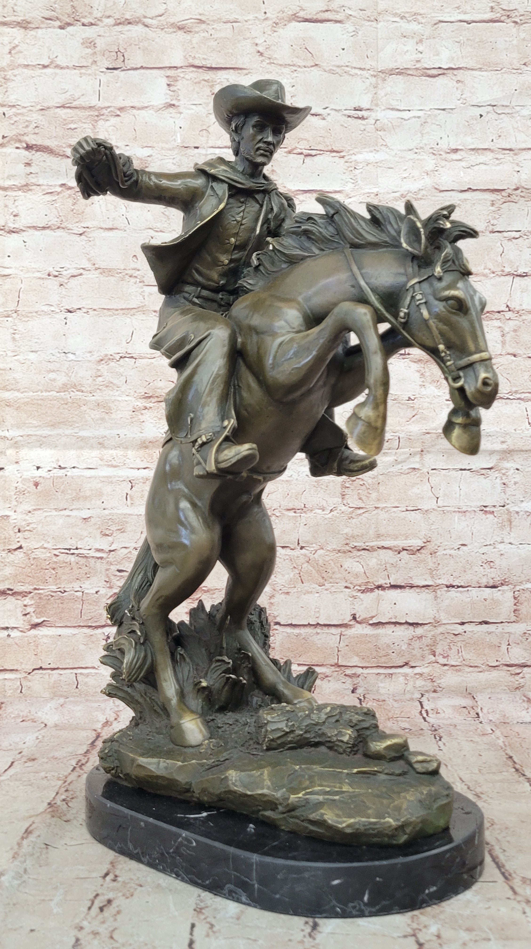 Vintage Classic Frederic Remington "BRONCO BUSTER" 18" BRONZE SCULPTURE Figurine