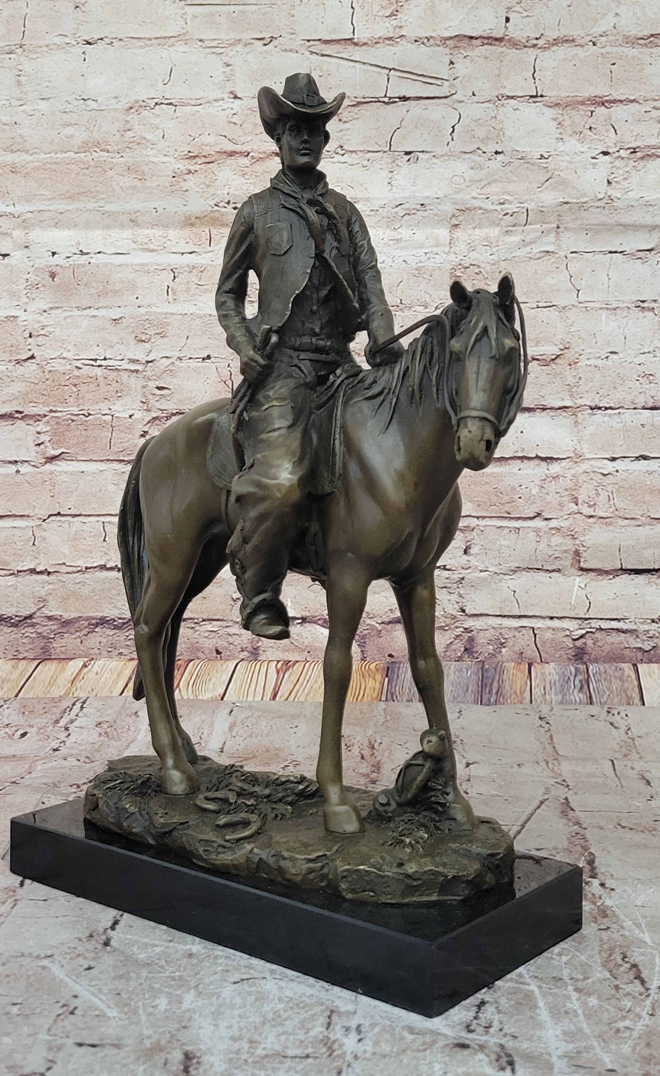The Cowboy," Hot Cast, American Classic, Bronze On Marble Base Sculpture Figur