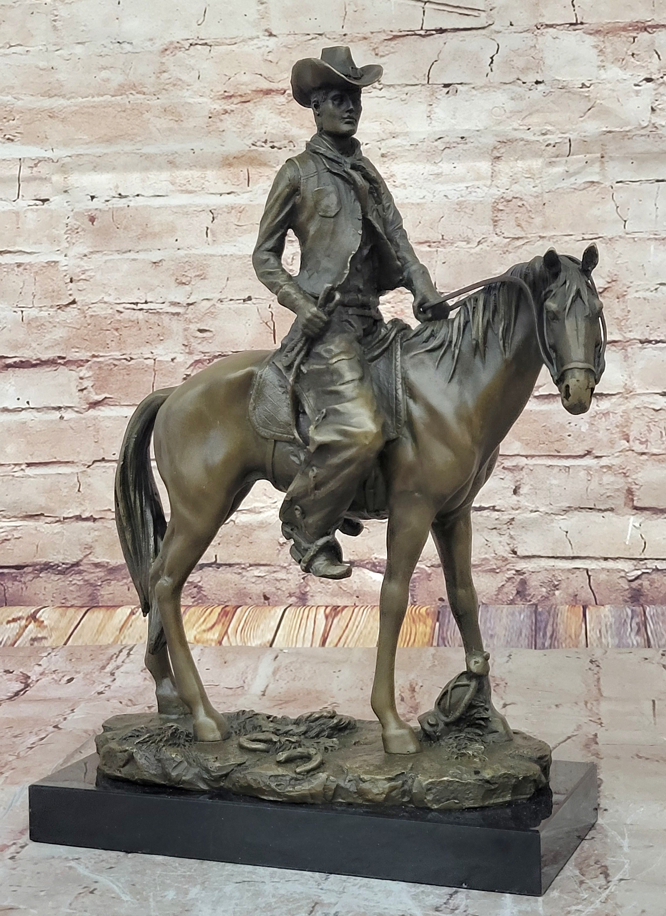 The Cowboy," Hot Cast, American Classic, Bronze On Marble Base Sculpture Figur