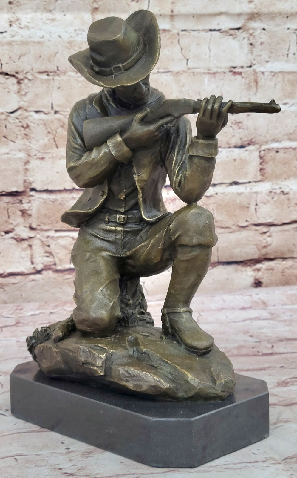 Handcrafted bronze sculpture SALE Rifle Bullet Gun W/ Cowboy Deco Art Western